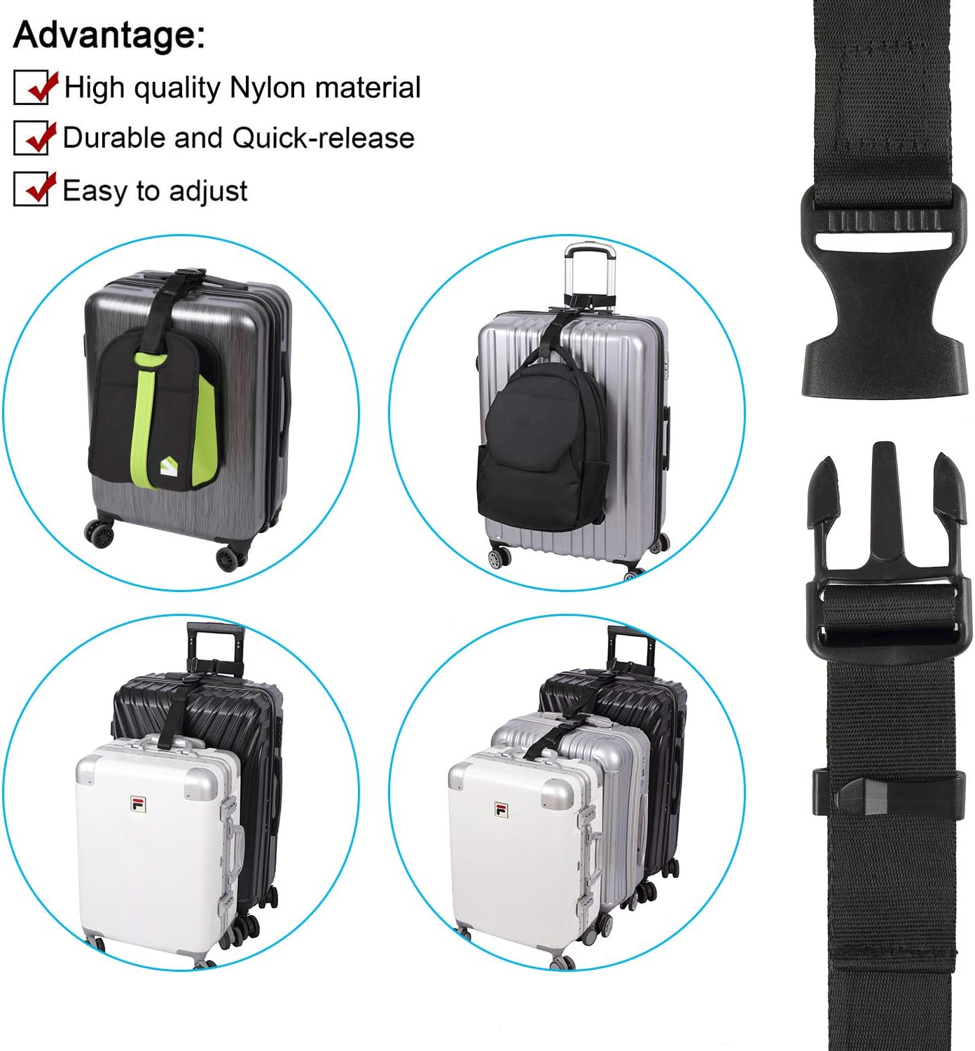 Vigorport Luggage Connector, Straps for Suitcase, Add A Bag Adjustable Attachment Accessories 1.25" Endless for Connect Your 3 Luggage Together-2 Pack