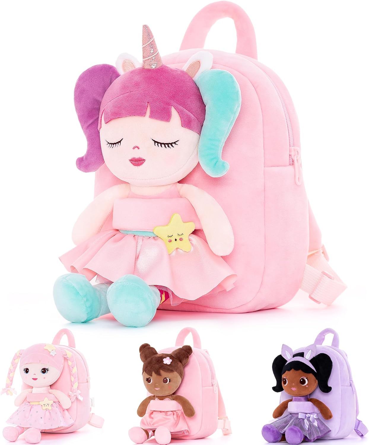 Lazada Girls Backpack with Doll Toddler Toys Baby Girls Gifts Rag Dolls 9.5“