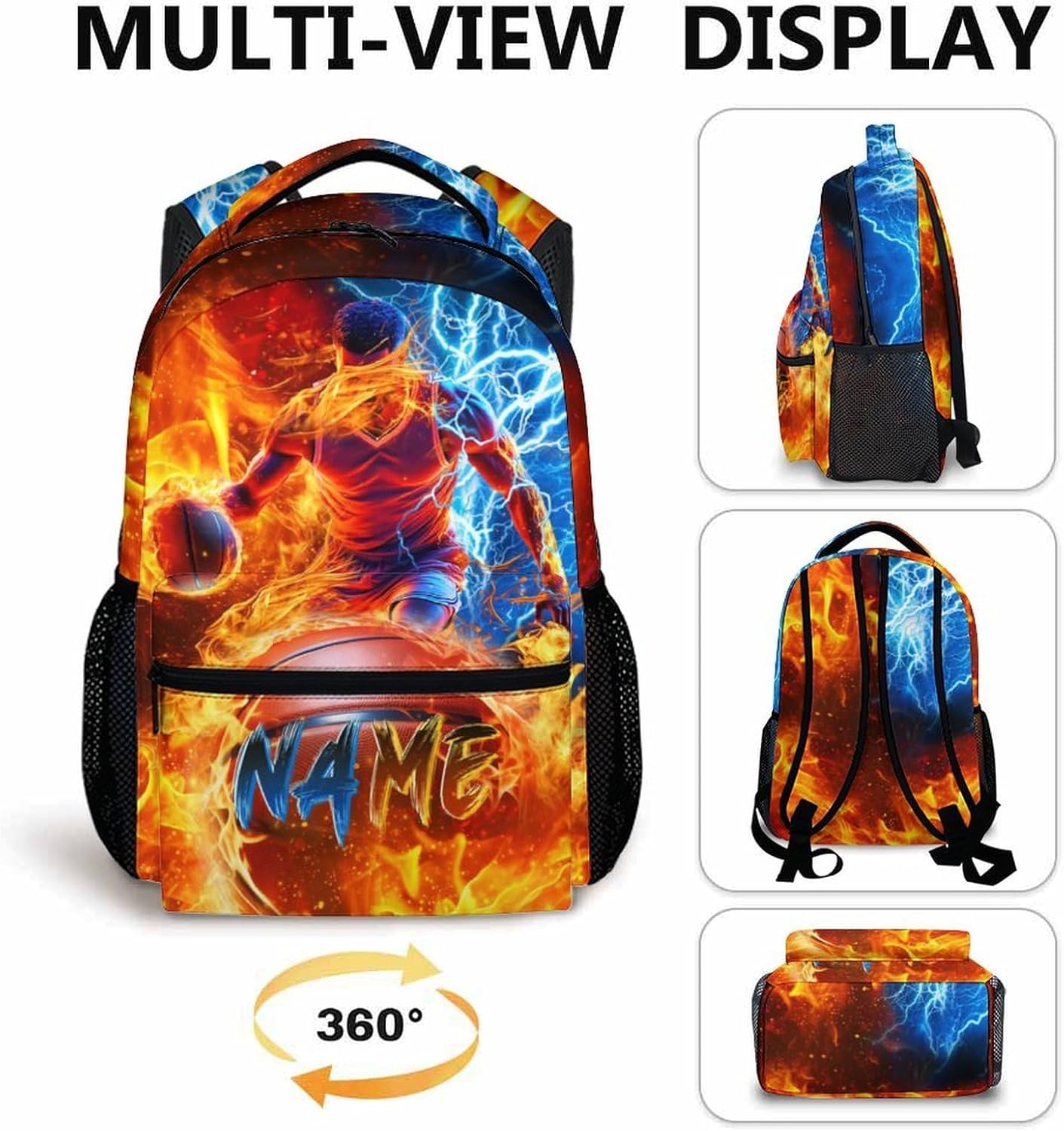 Boys Basketball Backpacks - Custom Sport Backpack with Name for Kids School - Lightweight Back to School Supplies - 17 Inch Personalized Cool Bookbag for Elementary Middle Primary High Senior