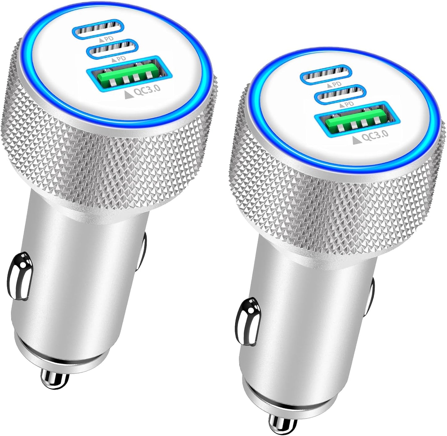 USB C Car Charger, Rombica 2Pack 3Port 67W Dual USB-C&USB-A Car Power Cigarette Lighter USB Charger 3 in 1 PD/QC Type C Car Charger Fast Charge for iPhone 17 17 Pro 16 15 14 13 12/Galaxy S25 S24/Pixel