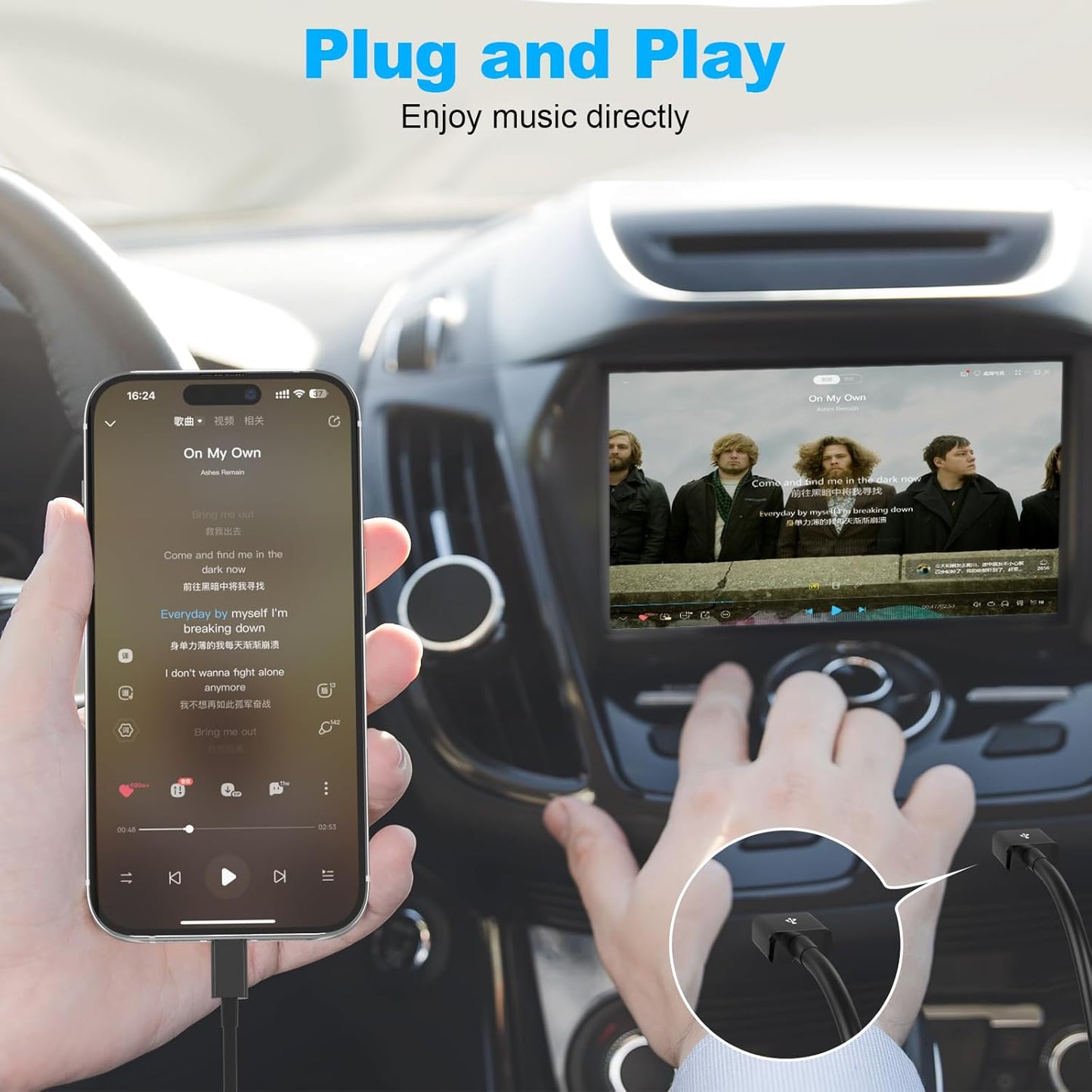 Car Carplay Cable, USB A to Lightning Cable 3FT Compatible with iPhone 14 13 12 11 Pro Max XR XS X Charger Cord，Car Charging Cord（Black）
