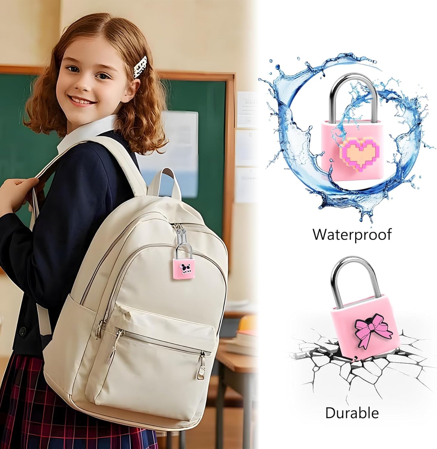 UMIKSMART Smart Fingerprint Lock, Combination Keyless Padlock with USB Charging, Waterproof for Bike, School Locker, Gym, Luggage, Storage, Sweet Pink Set