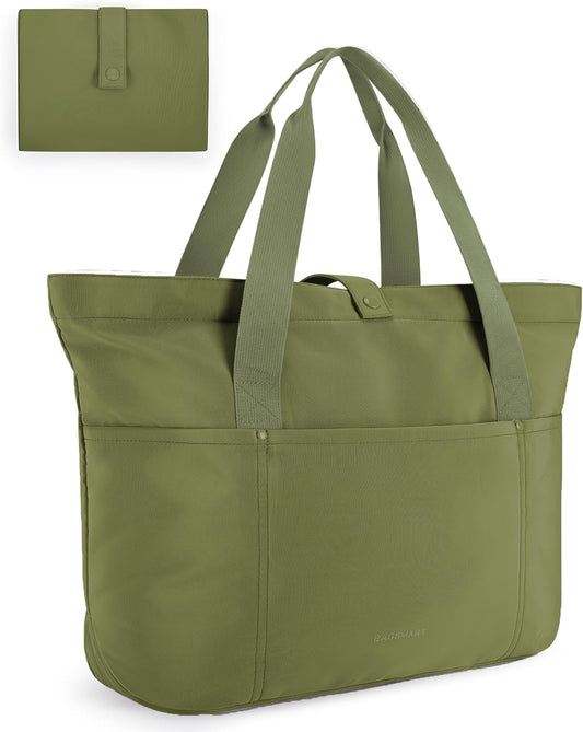 BAGSMART Tote Bag for Women, Foldable Tote Bag With Zipper Travel Large Shoulder Bag Handbag for Work-16.5''l X 6''wx 14''h