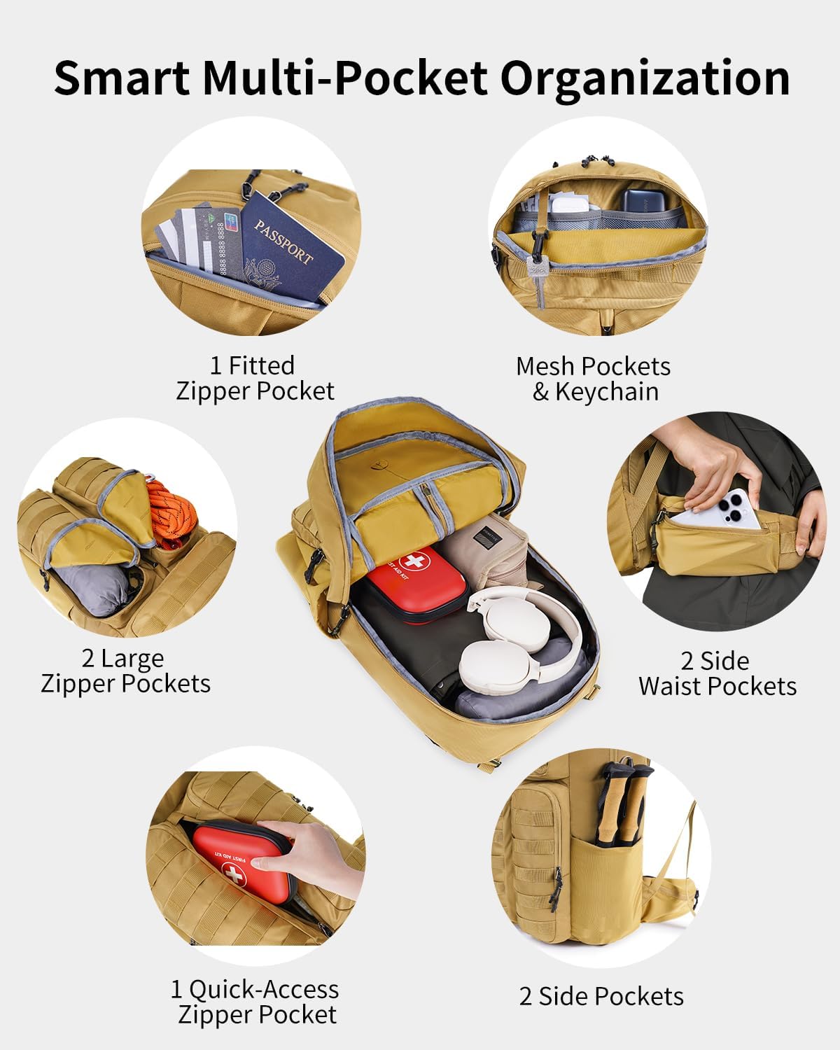 Blue Quartz 40L Military Tactical Backpack, Internal Frame Hiking Backpack with Molle System for Hiking Camping Backpacking Travelling Climbing Rucksack Daypack for Men Women