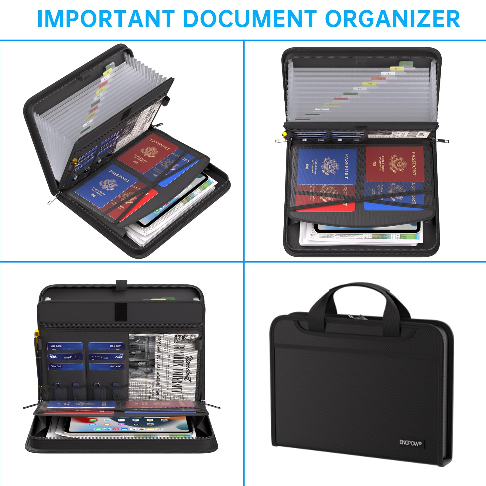 ENGPOW Accordion File Organizer, Fireproof Expanding File Folder with 13 Pockets Document Organizer