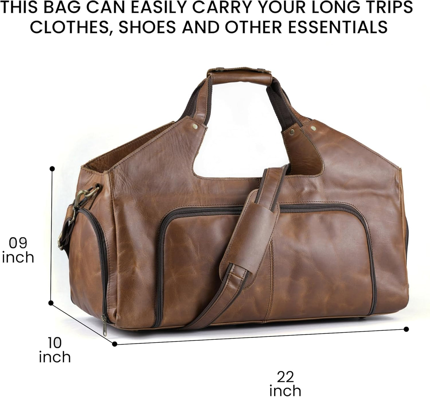 Handmade World Leather Travel Duffel Bags for Men and Women Full Grain Handcrafted Overnight Weekend Bags Sports Gym Duffle ' Leather Wanderer ' Versatile Business Travel Luggage