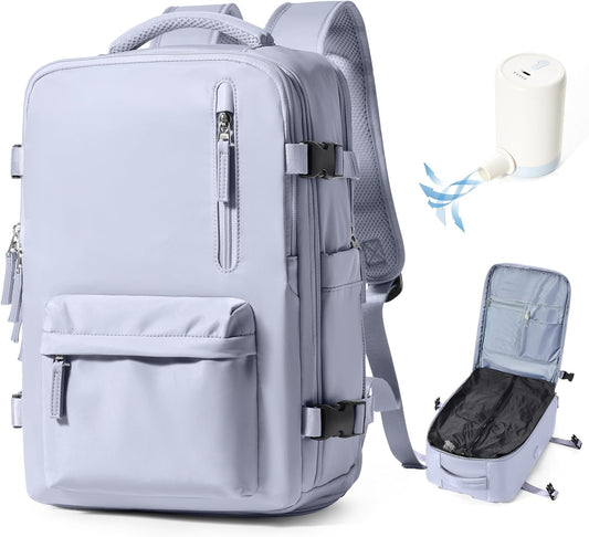 Vacuum Backpack Travel with Pump, Travel Backpack with Vacuum System, Spirit Airline Approved 18x14x8 Personal Item Travel Bag, Vacpack Laptop Backpack Mochila for Women Men, Purple