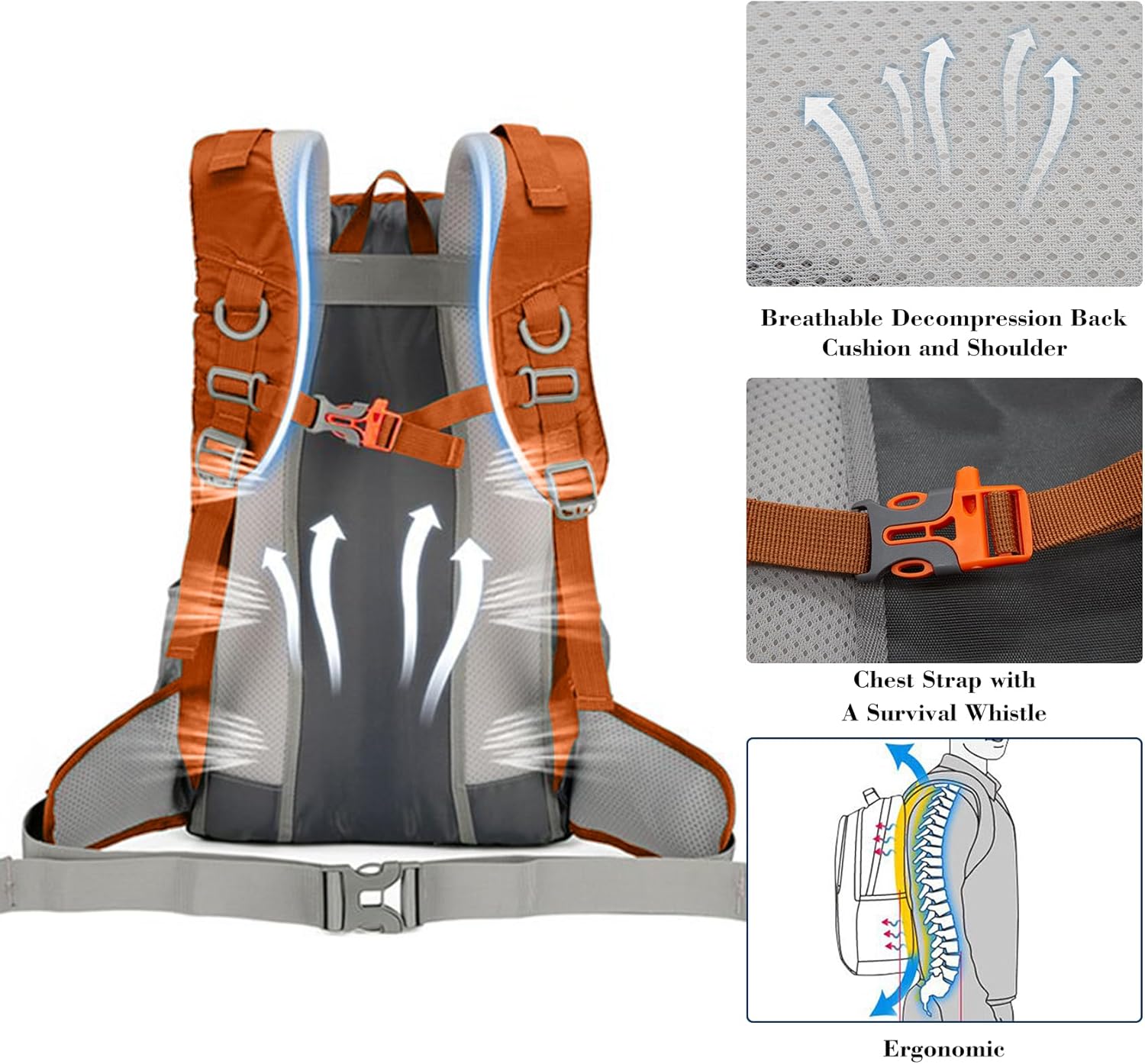 Long Keeper 40L Hiking Backpack Camping Daypack with Waterproof Rain Cover Lightweight Outdoor