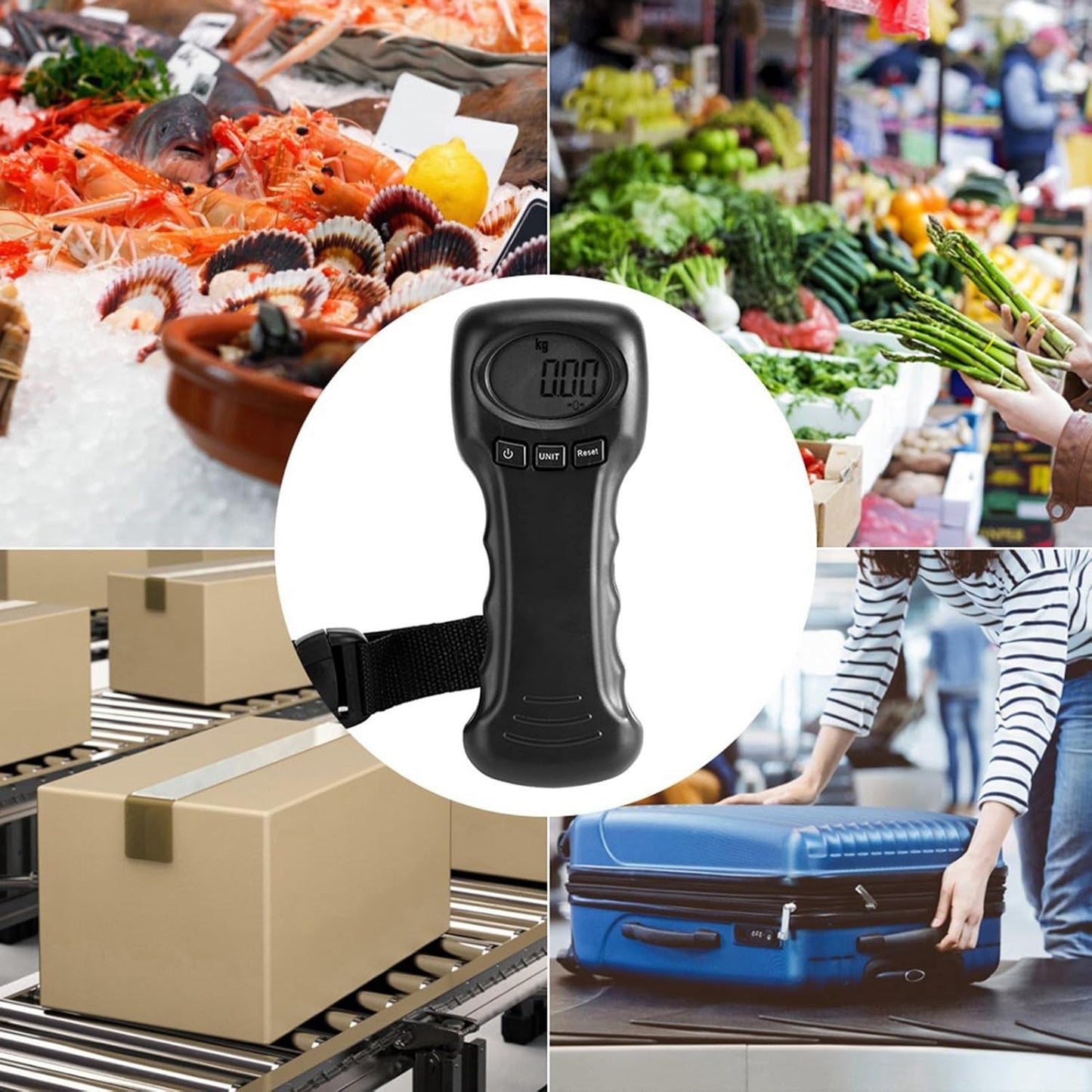Portable Luggage Scale Travel Digital, 44kg/97lb Suitcase Scale, ABS Hanging Scale, Black Luggage Weight Scale with Hook, Sturdy Weight Machine for Luggage, Travel, Bag