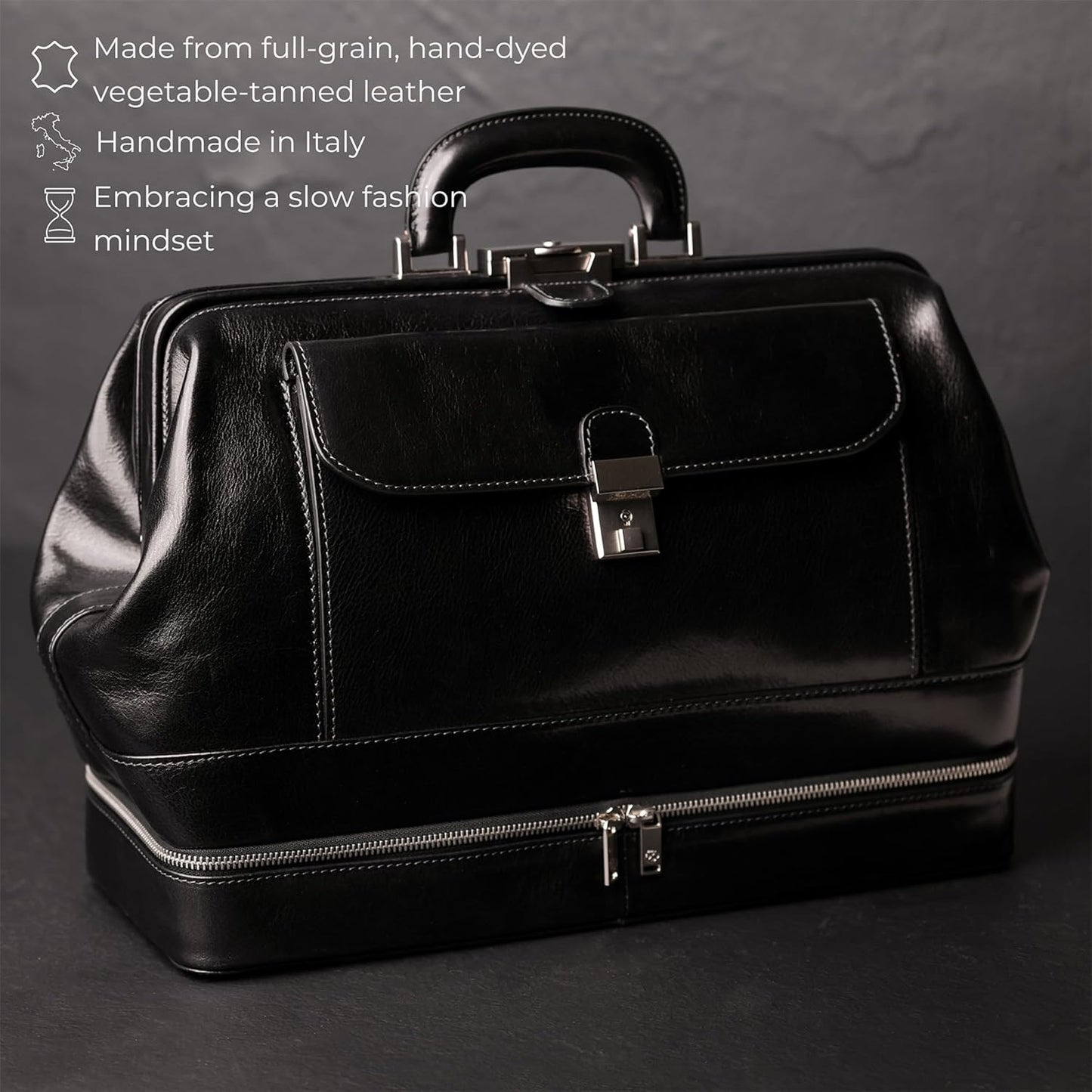 Time Resistance Leather Doctor Bag - Italian Handmade Medical Bag - Vintage Style Handbag - Real Leather Briefcase