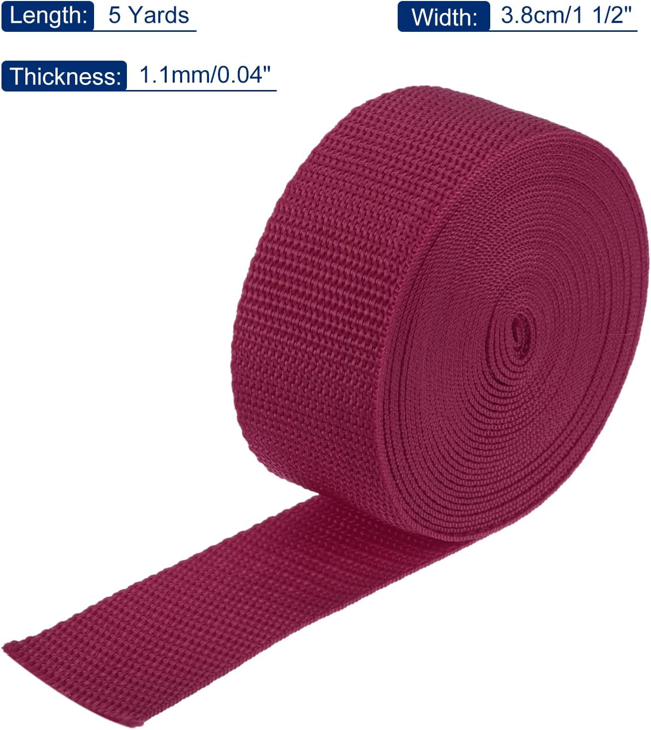 MECCANIXITY Lightweight Polypropylene Webbing Strap 1 1/2" 5 Yard Backpack Strapping Band Dark Red