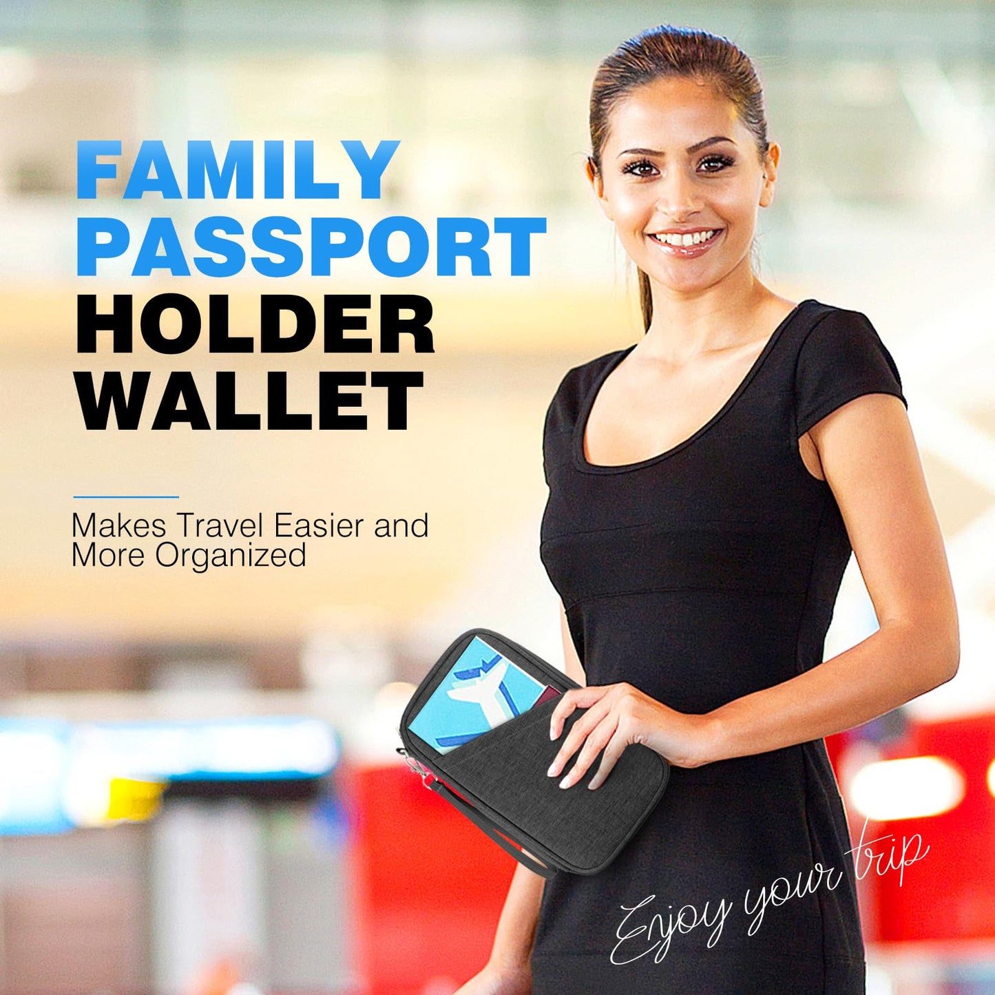 Passport Holder Family RFID Travel Document Organizer for Women Waterproof Passport Wallet Men