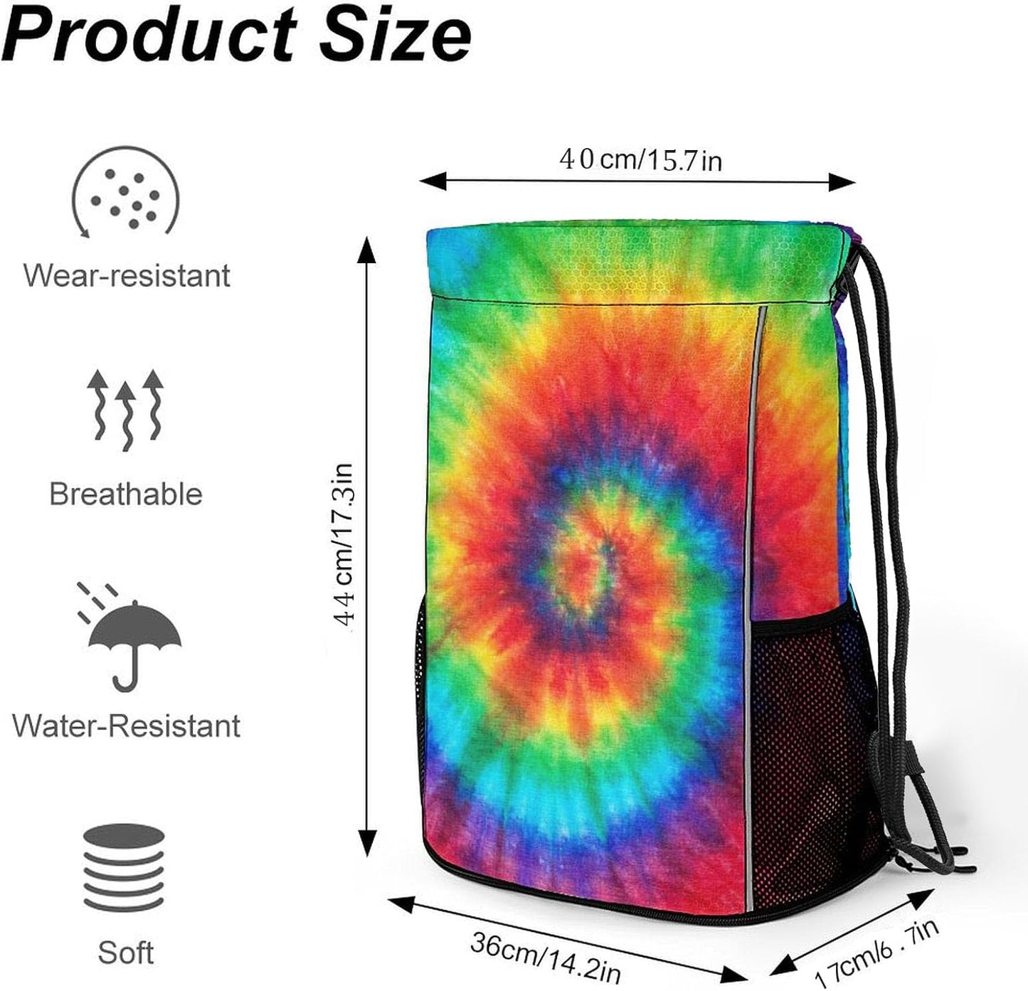 Tie Dye Drawstring Backpack Gym Bag With Shoe Compartment String Bag Sport Beach Swimming Sackpack For Women Men