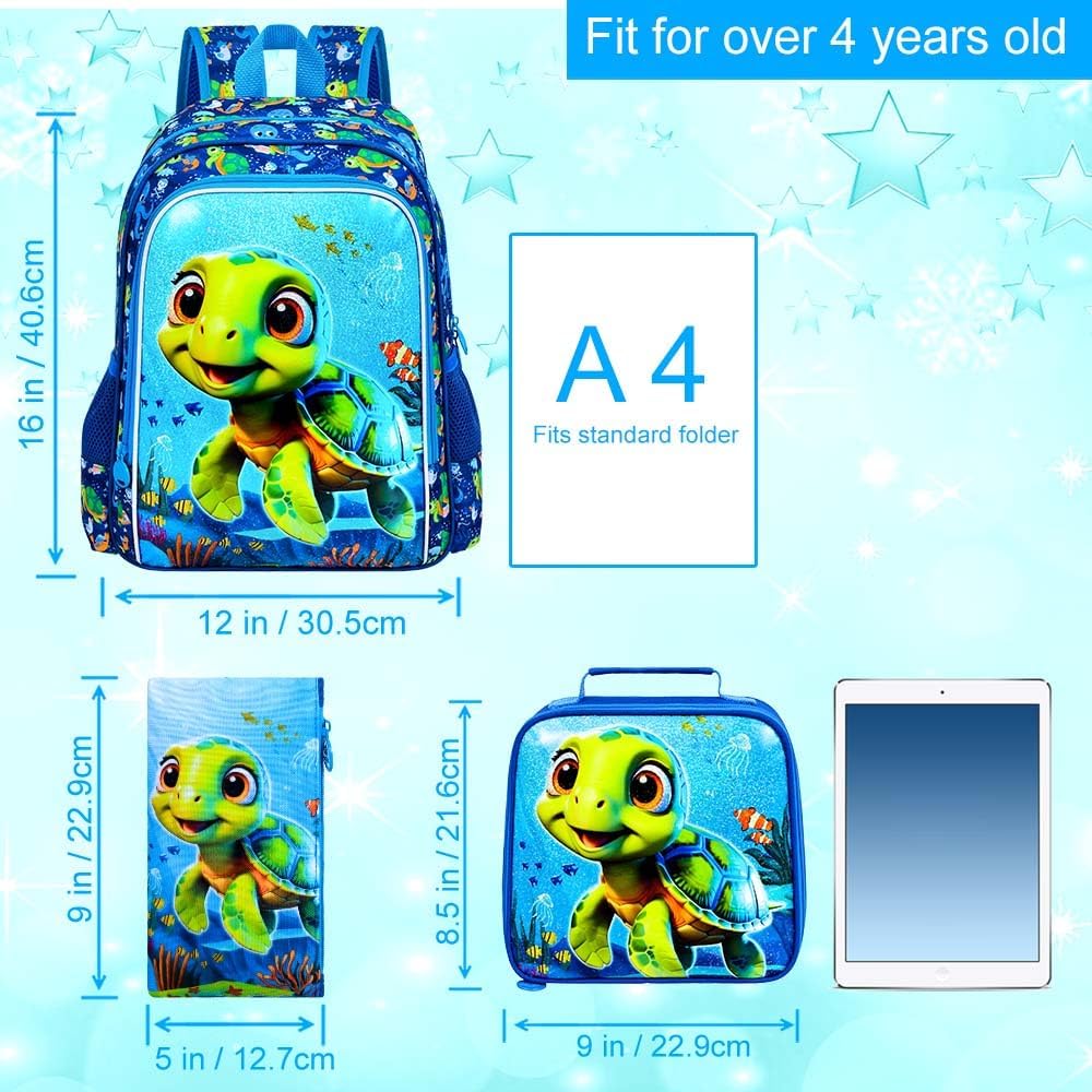 3PCS Boys Backpack, Water Resistant Kids Bookbag Set with Lunch Box, Cute School Bag for Preschool Toddler