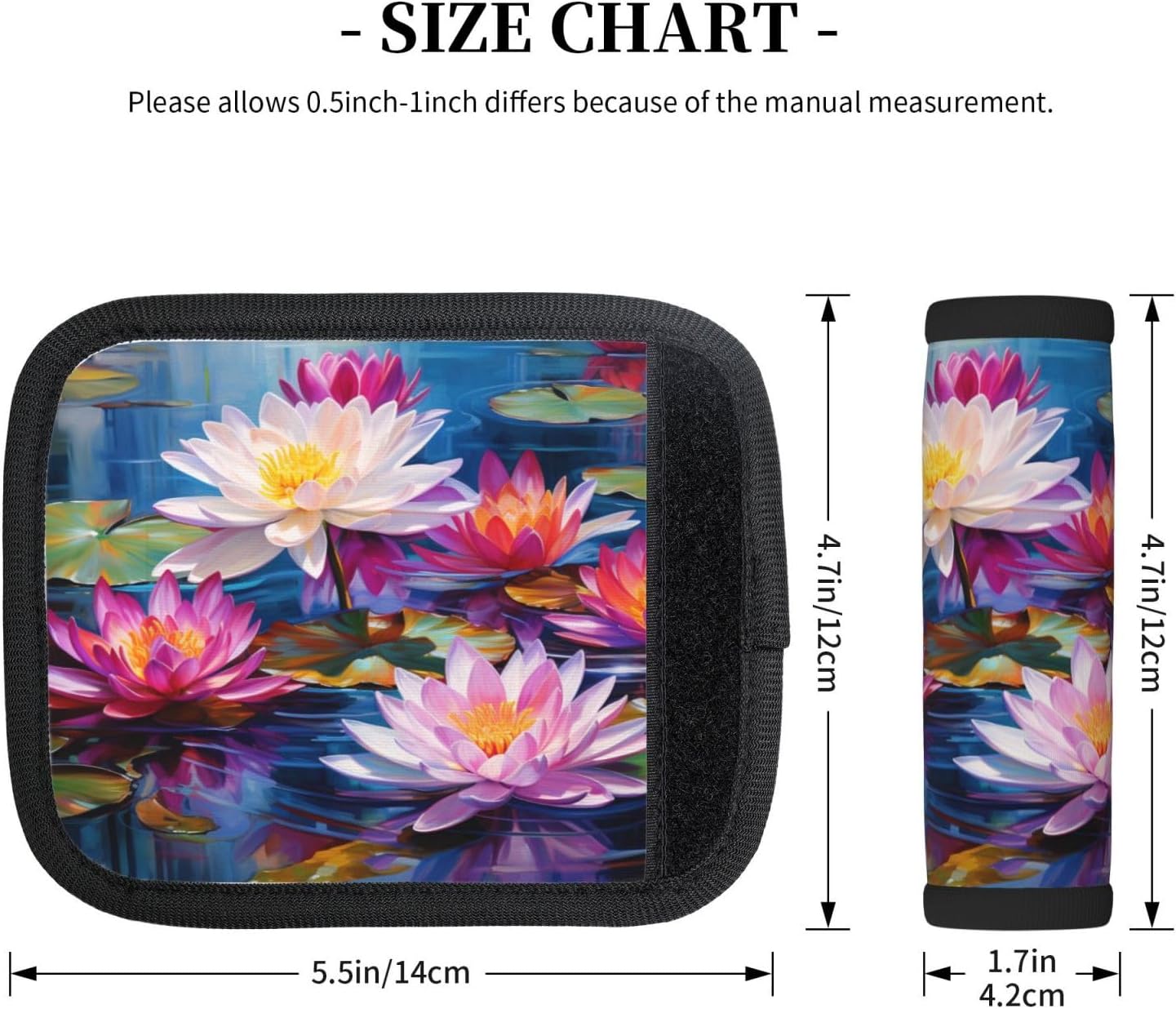 Luggage Handle Wraps Lotus Art Painting Flowers Luggage Identifiers Soft Neoprene Luggage Handle Wraps For Suitcase Trolley Handle Grip Cover 2 Pack Luggage Tags