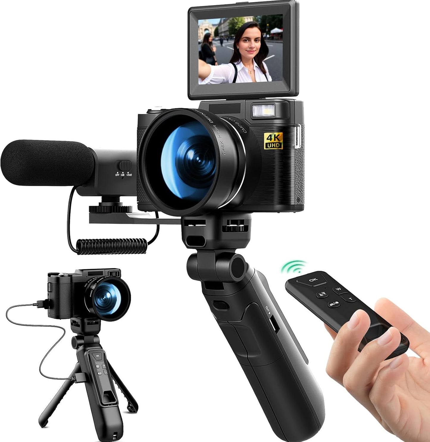 Digital Camera for YouTube Photography, 4K Vlogging Camera with Flip Screen & Autofocus, Creator Kit Includes Remote, Microphone, Tripod Grip, Wide-Angle/Macro Lens & Batteries