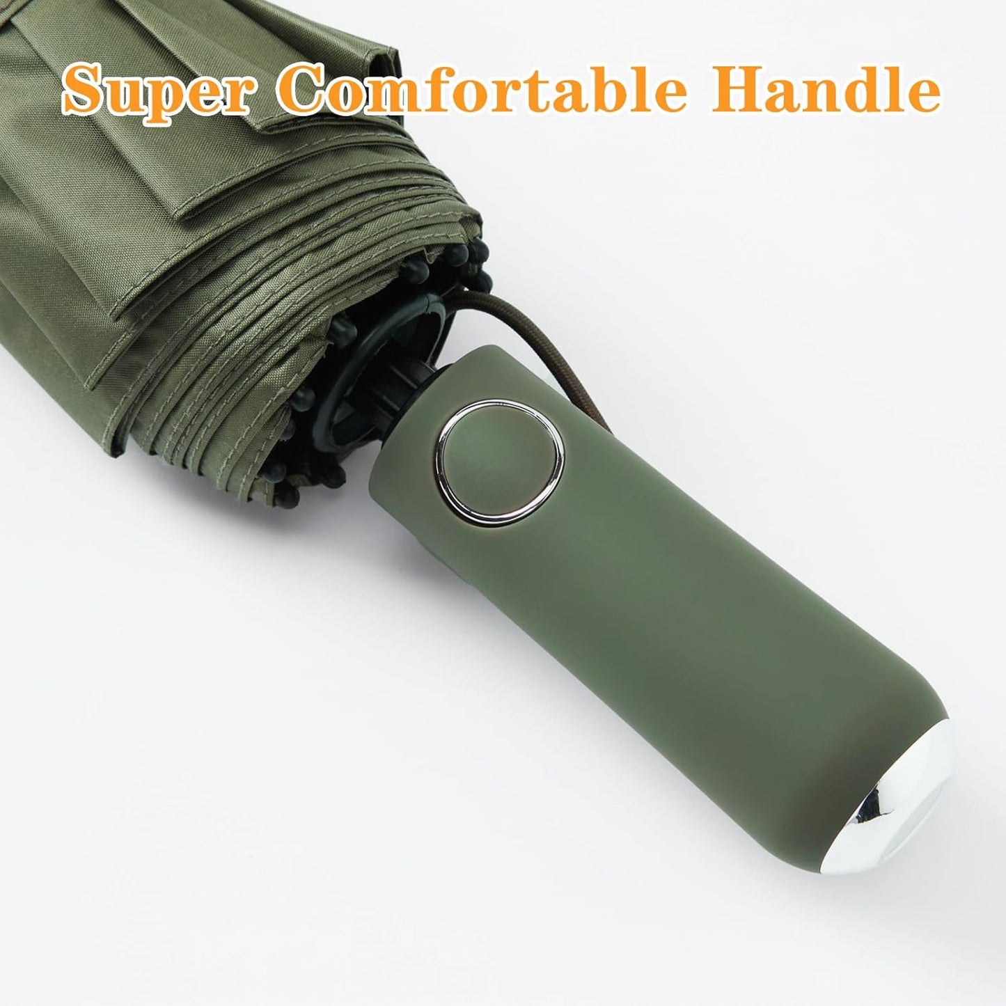 Large Double-Ribs Umbrella Automatic Folding Umbrella for Women Men, Travel, UPF 50+ UV Protection,46-Inch, 12 Ribs, Light Green