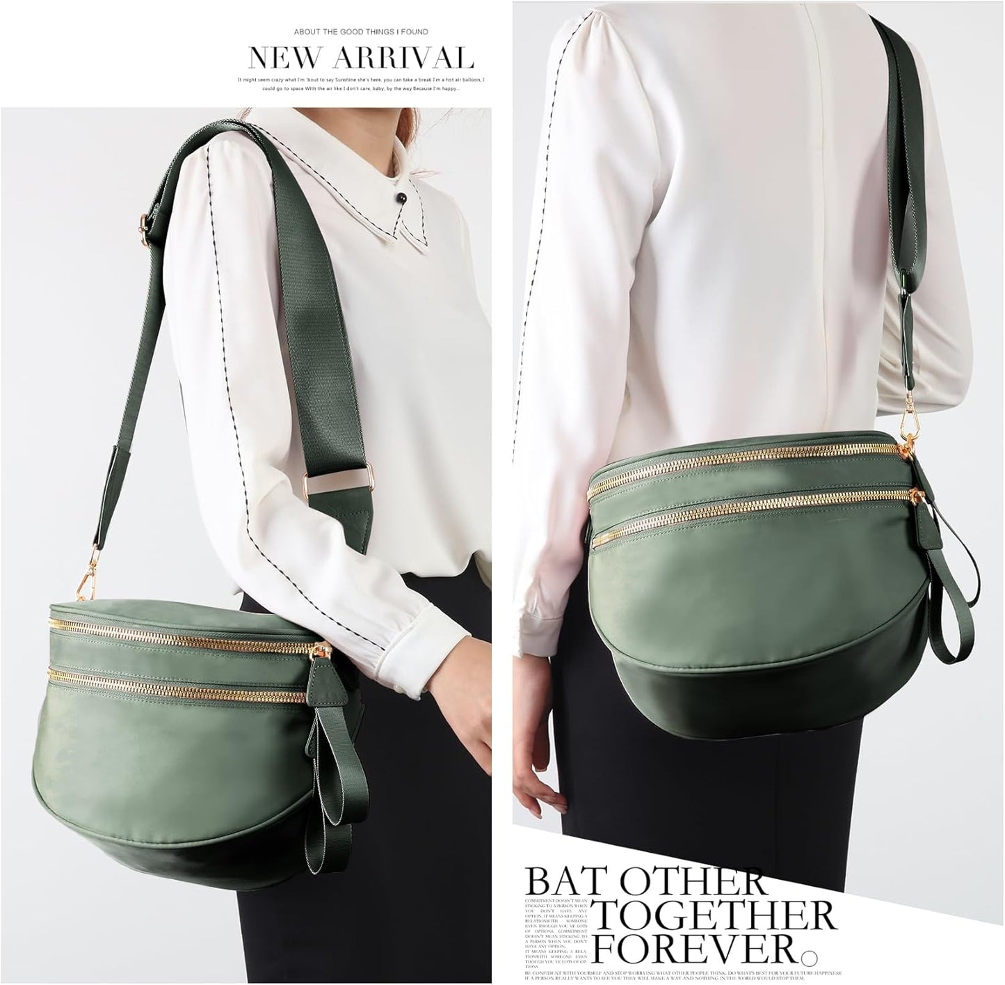 Fanny Packs for Women Cross Body Belt Bag, Nylon Crossbody Bag Unisex Fashion Waist Pack with Adjustable Strap, Olive Green