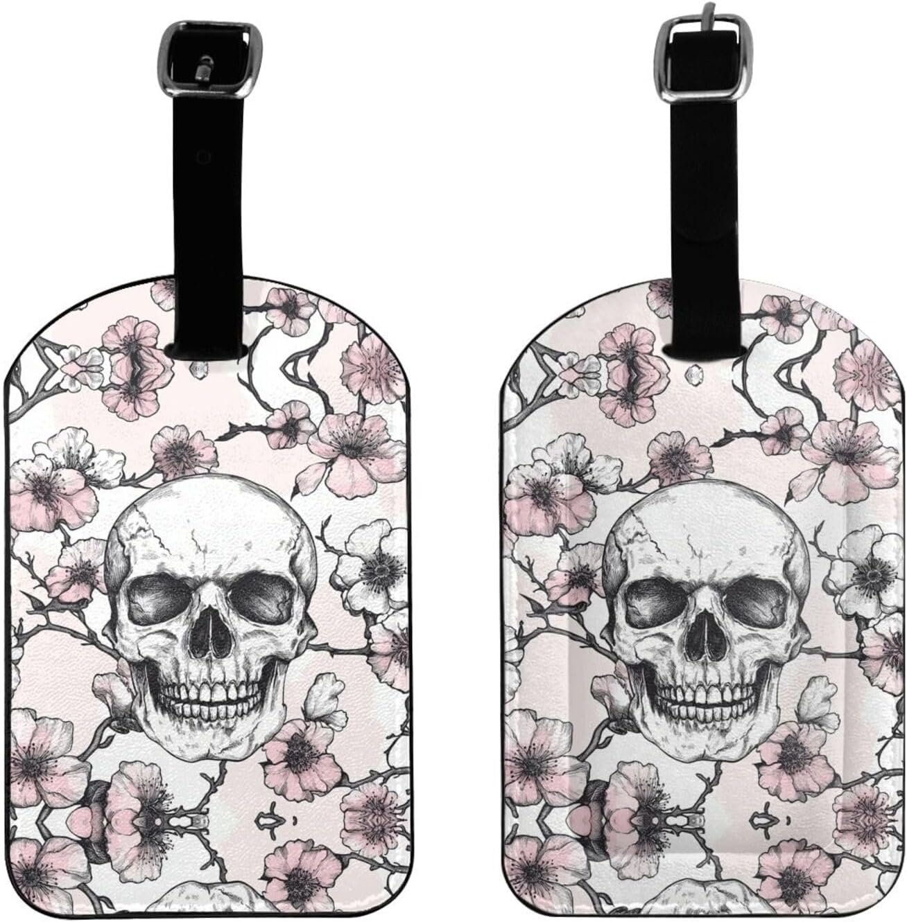 Skull Head Flower Luggage Tag Leather Suitcase Tags Cute Luggage Identifiers for Suitcases Privacy Cover Travel Name Tag for Kids Adult