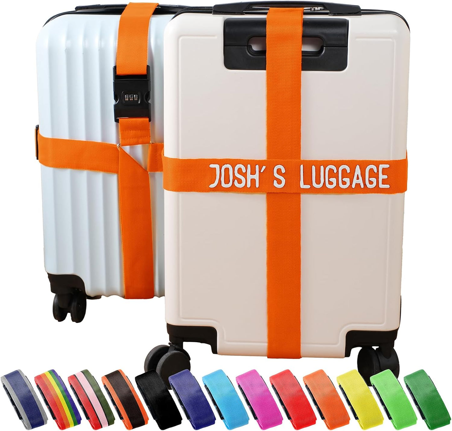 Personalized Luggage Straps with Embroidered Names/Letters - Premium Quality, Anti-Slip & Adjustable - 13 Colors, Stainless Steel 3-Digit Lock, Fits All Suitcases