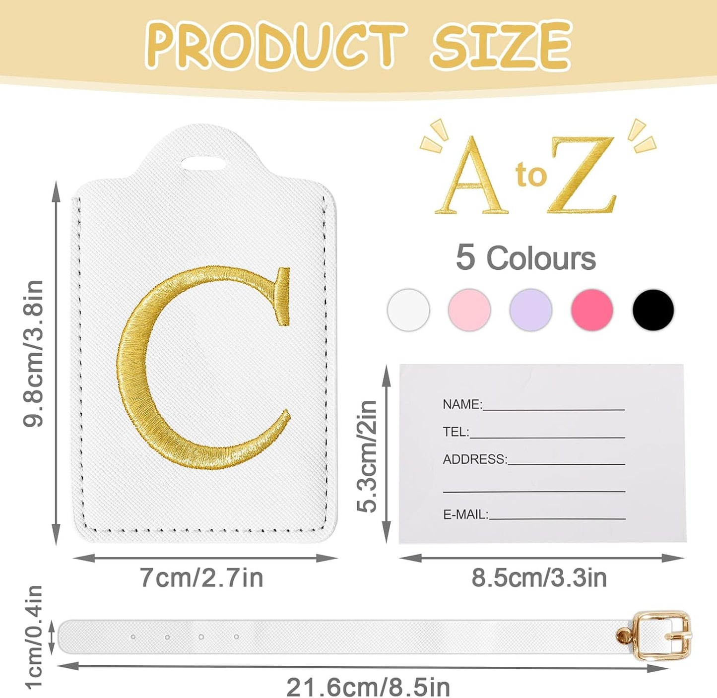 Initial Luggage Tags for Suitcases, Cute Embroidered Letter Luggage Bag Suitcase Identifier Name Baggage Tag, PU Leather Travel Luggage Tags, Bag Tags for Men Women Kids Luggage Handbags(White C)