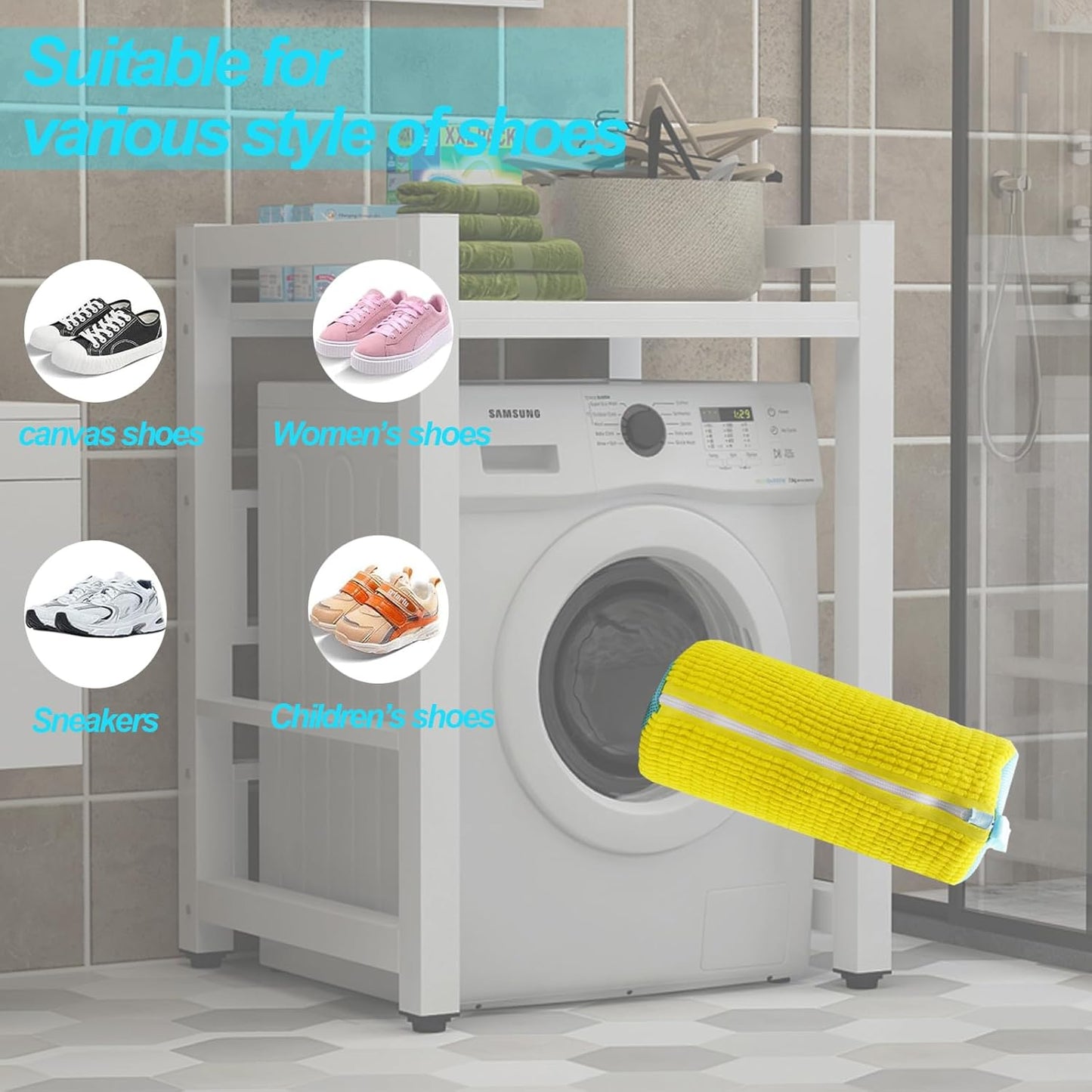 Shoe Laundry Bag for Washing Machine, 2pcs Sneaker Cleaning Bags with Microfiber Lining, Reusable Shoe Wash Bags for Washer & Dryer, Protective Laundry Mesh Bags for Shoes