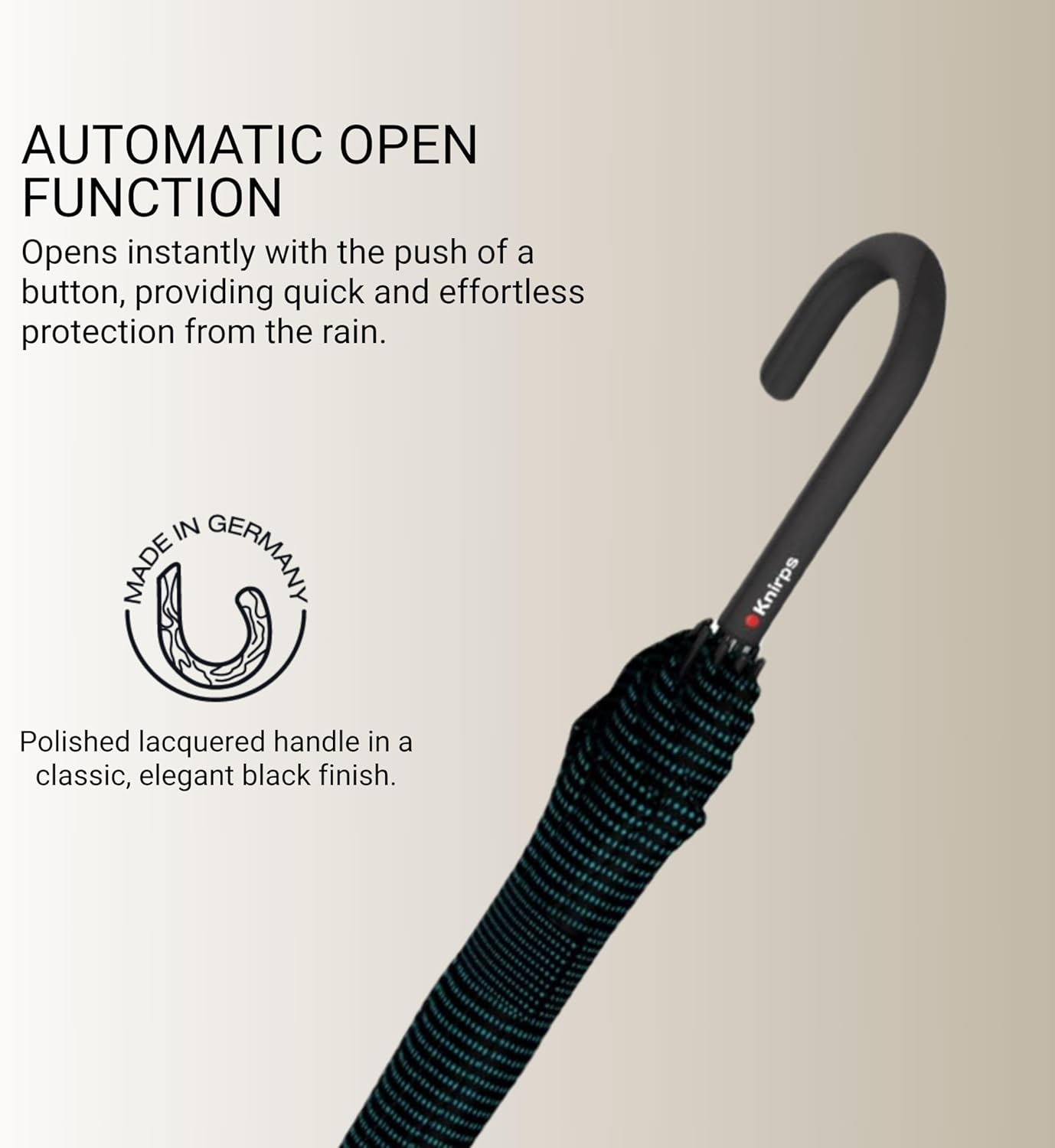 Knirps T.760 Stick Automatic Auto Open Rain Umbrella With Curved Handle - Windproof Travel Cane With Automatic Open Button - For Adults - 107cm Diameter