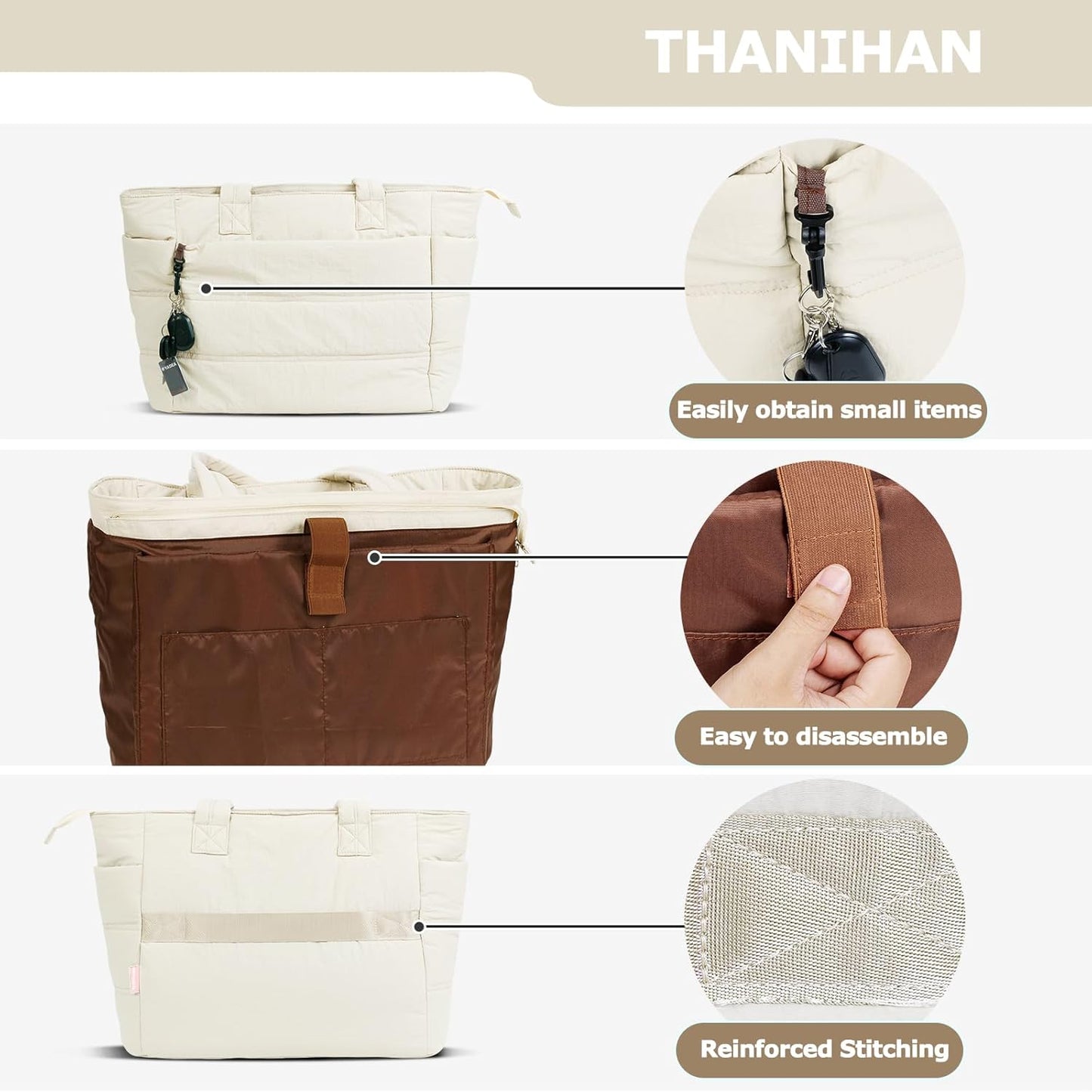 Tote Bag for Women ，Travel Puffy Tote Bag For Women，Puffer Work Tote Handbag、Shoulder Bag Handbag for Travel, Work, Gym