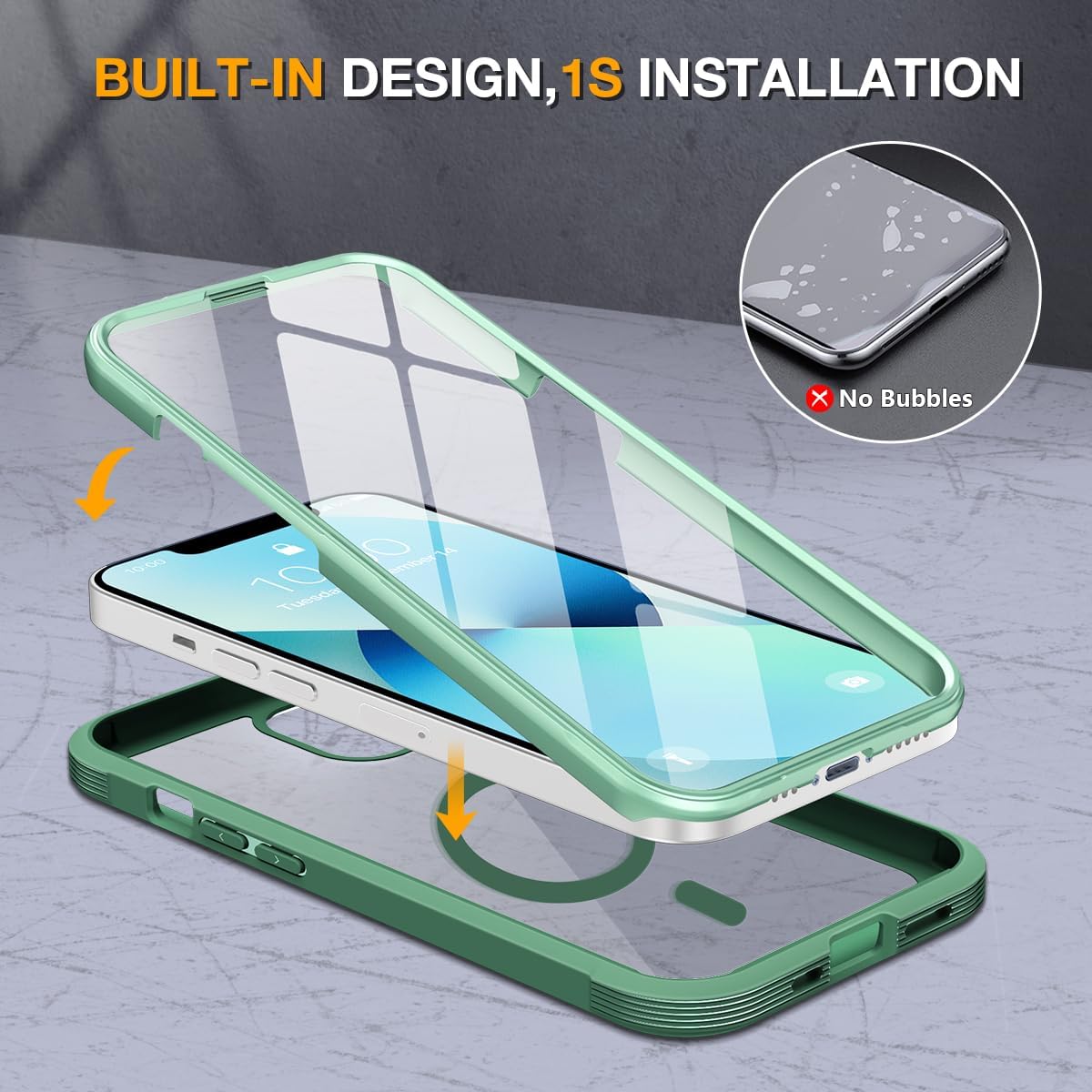 Miracase Magnetic Case for iPhone 13 Mini 5.4 Inch,with MagSafe,Built in Screen Protector,Full Body Protection(Green)