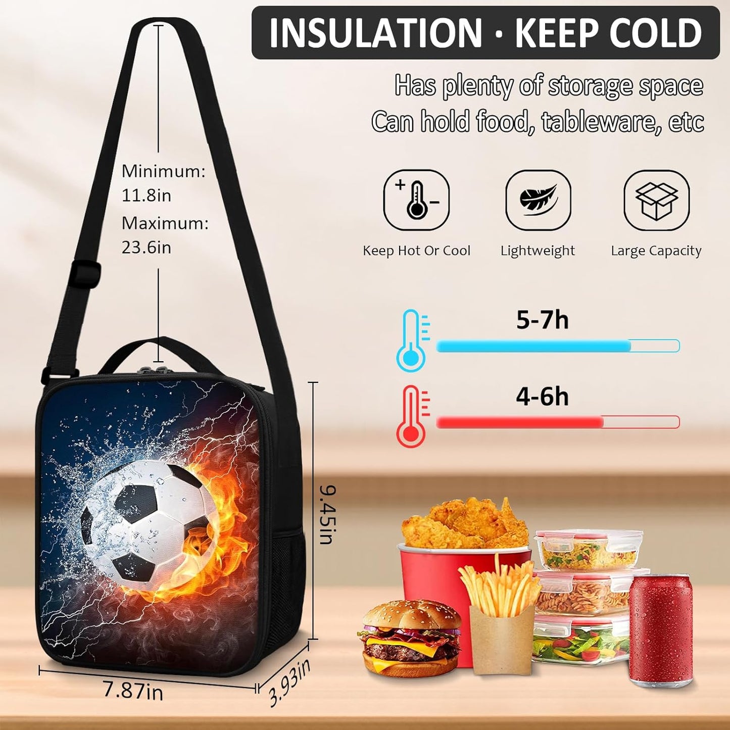 School Backpack for Boys - 4pcs Soccer Boys Backpack with Lunch Box and Pencil Case for Kids Children Teens Elementary Middle School - Students Bag for Ages 6-18,17″Bookbag Travel Back Pack