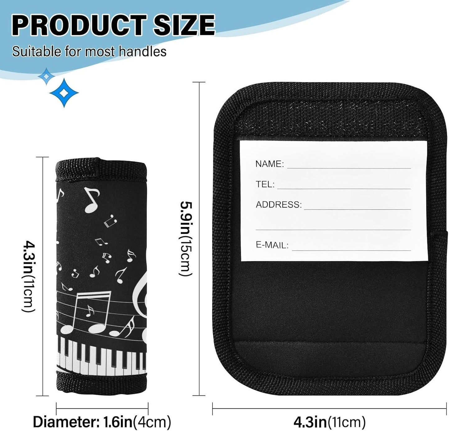 Music Notes Piano Keys 2 Pack Luggage Handle Wrap for Suitcase Luggage Identifier Travel Tags Handle Protection Sleeve Cover