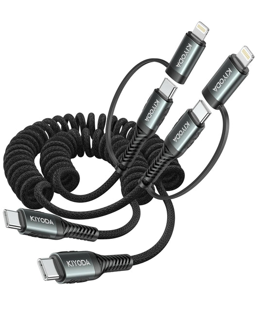 Coiled USB C to USB C and Lightning Cable 2 in 1, 3FT 2Pack Braided Cord Fast Charging Type C Car Charger for iPhone 17 16 15 14 13 12 11,iPad, Samsung Galaxy, Google Pixel, Moto, LG, TCL Phones