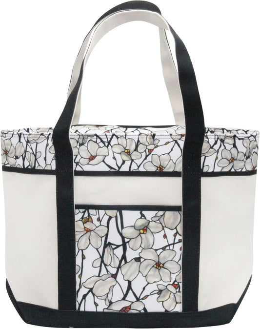 RainCaper Fine Art Large Cotton Canvas Tote Bag Roomy Heavy Duty Sturdy Boat Bag Zippered Top Lots of Pockets Shoulder Straps