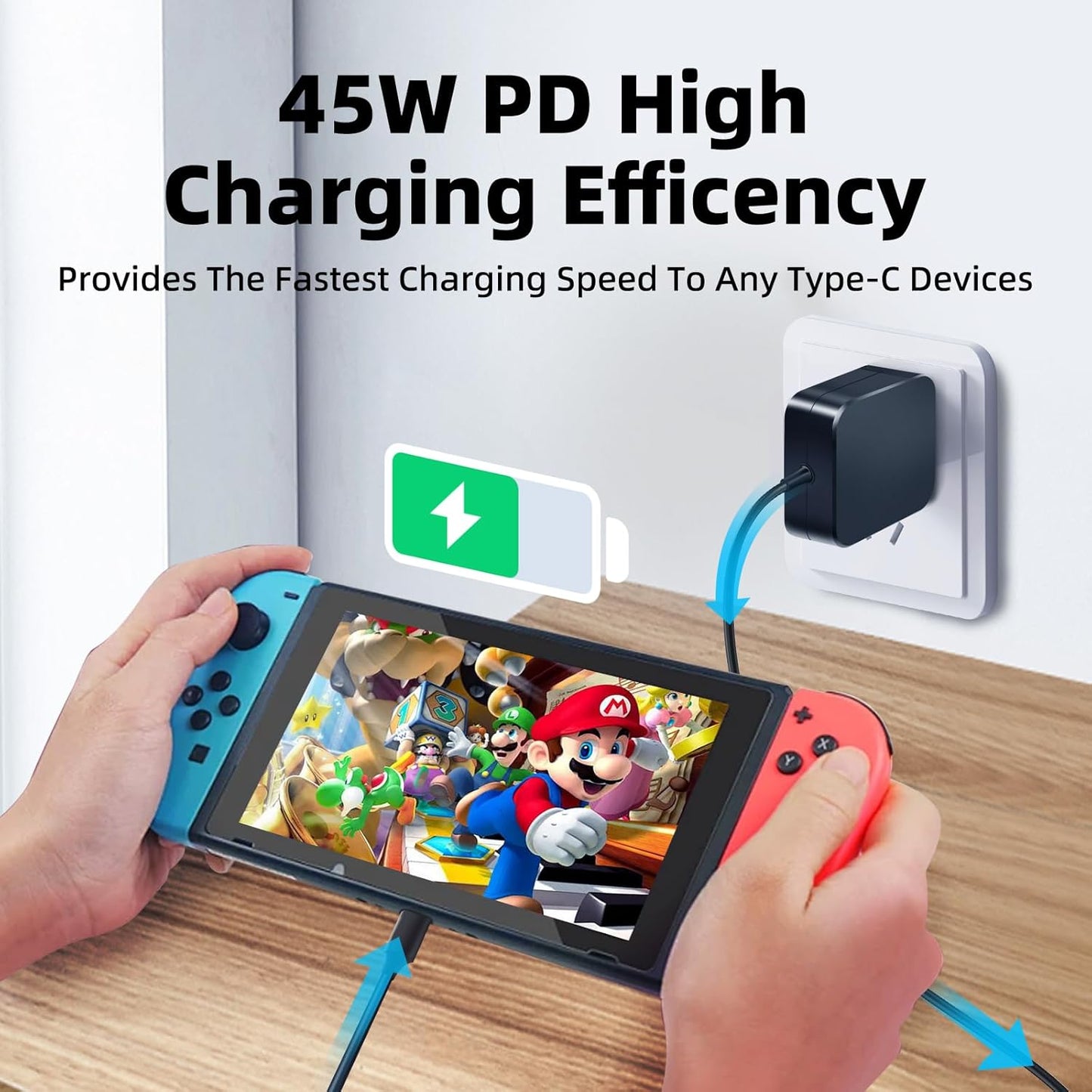 45W USB C Charger for Steam Deck,AC Power Adapter Compatible with Nintendo Switch/Lite/OLED/Switch Dock，iPhone Air/17/16/15,Samsung，Asus Chromebook，PD 3.0 Fast Charging with 5.9FT Type C Cable