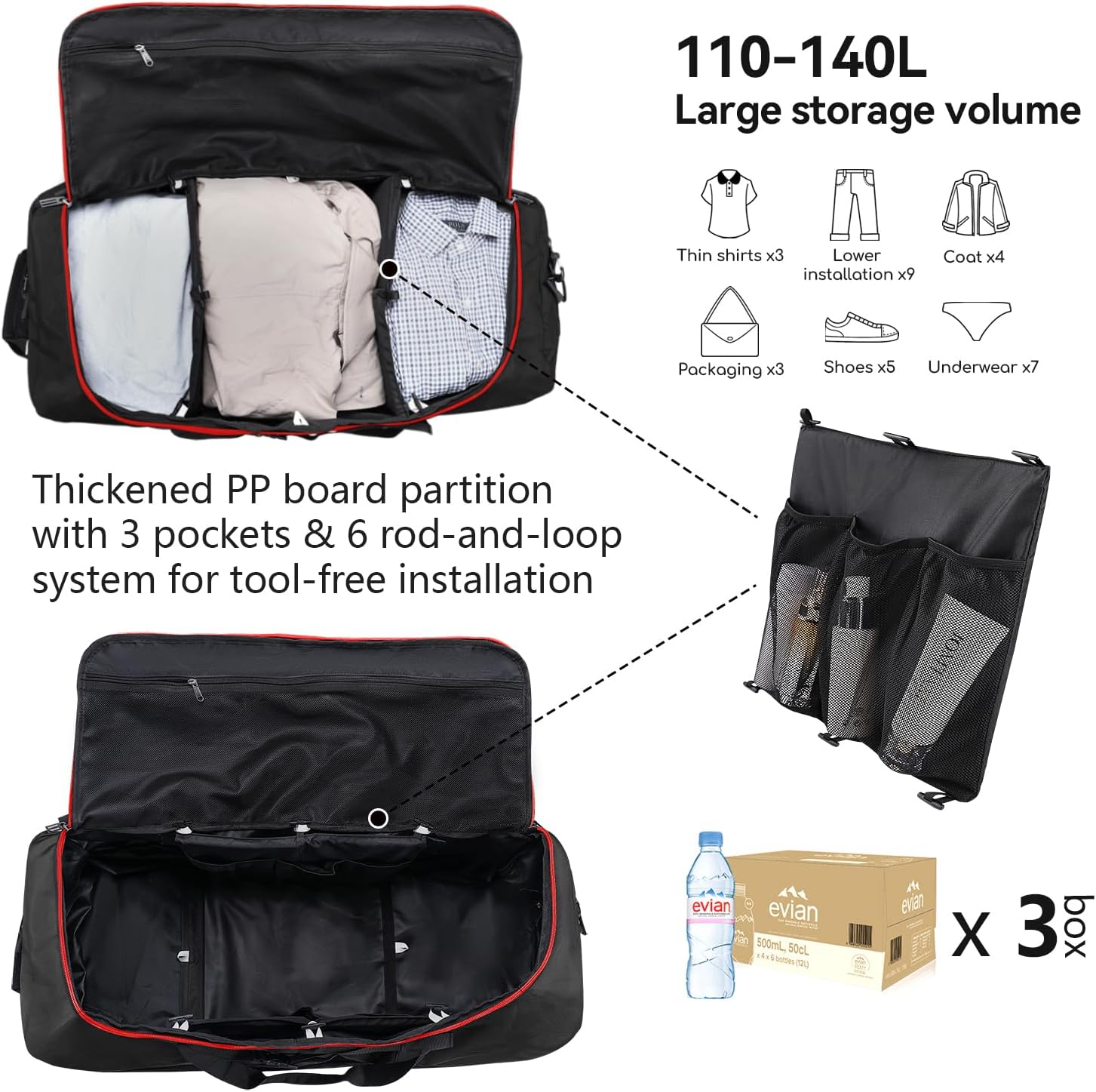Vomgomfom Wheeled Collapsible Duffel Bag,110L-140L Expandable Checked Luggage, No-Telescopic-Handle