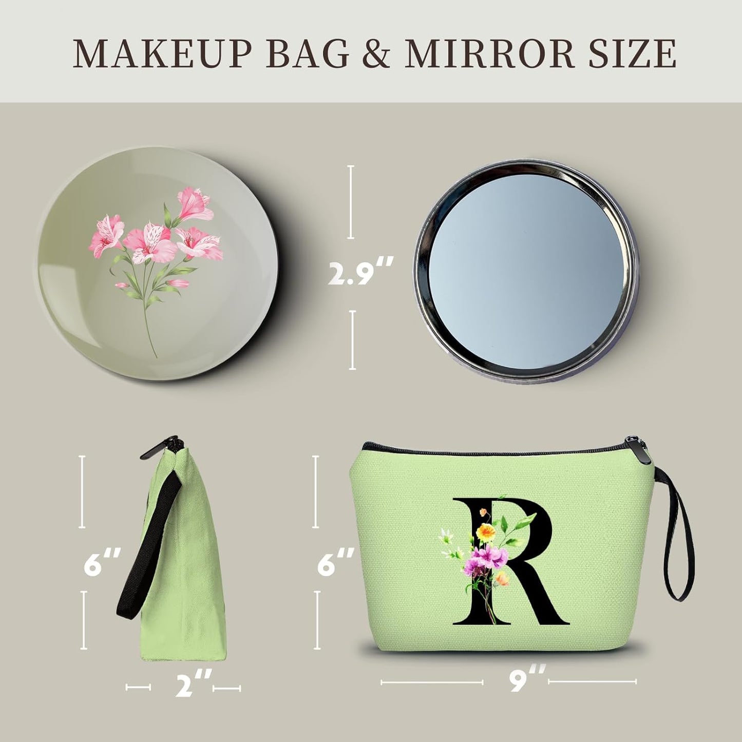 Women Birthday Maid of Honor Monogrammed Gifts for Bride Bridesmaid Sister Friend Her Teacher Makeup Cosmetic Bag with Mirror Mothers Day Christmas Graduation R