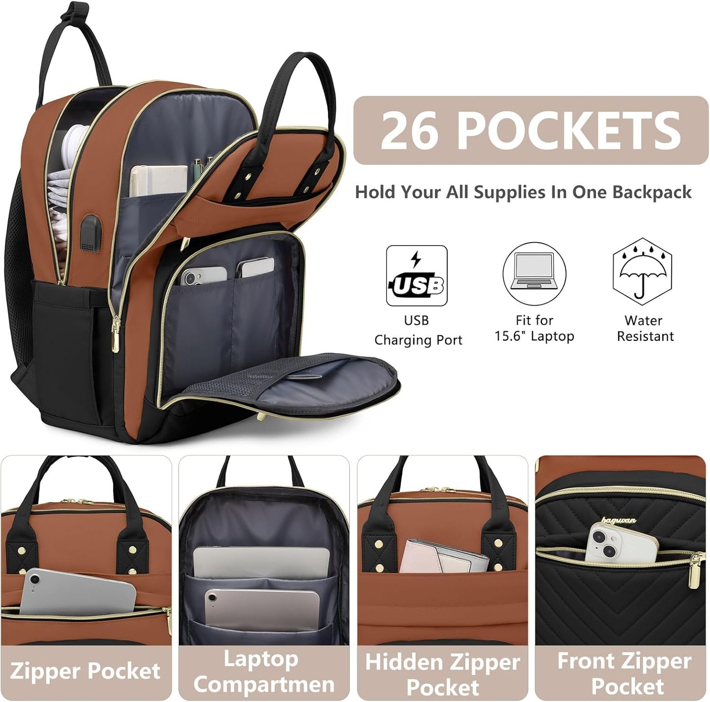 Laptop Backpack for Women Work Bag - 15.6 inch Travel Backpack with USB Charger College Bookbag