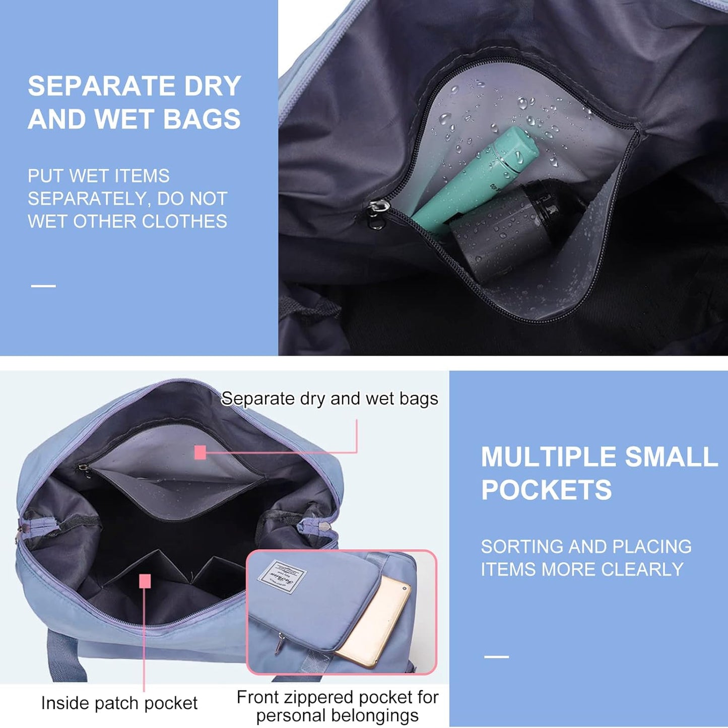 Large Capacity Folding Travel Tote Bag, Oxford Fabric Waterproof Lightweight Foldable Travel Duffel Bag, Portable Expandable Travel Bag, Dry and Wet Separation Carry On Bag for Airplanes