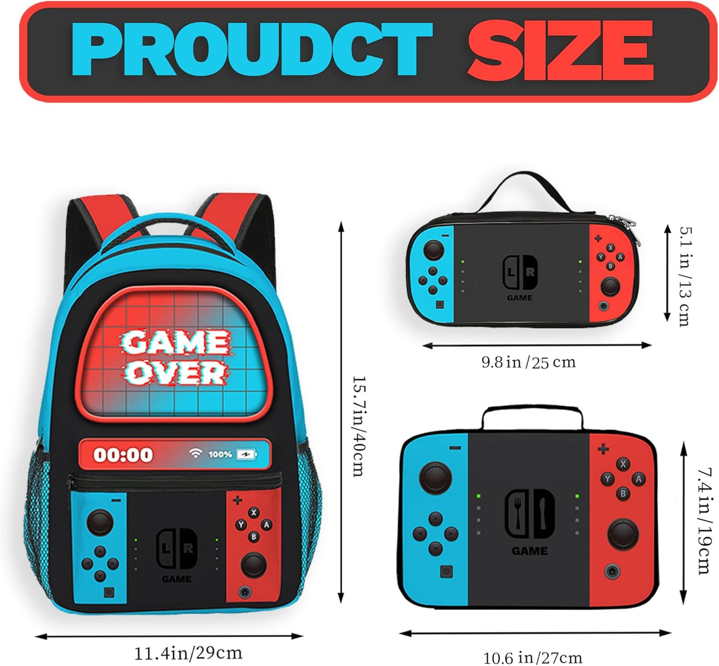 School Backpack With Lunch Bag and Pencil Case For Boys Gamer Backpack For Kids Teens Video Game Bookbag Game Large Travel Laptop Backpacks