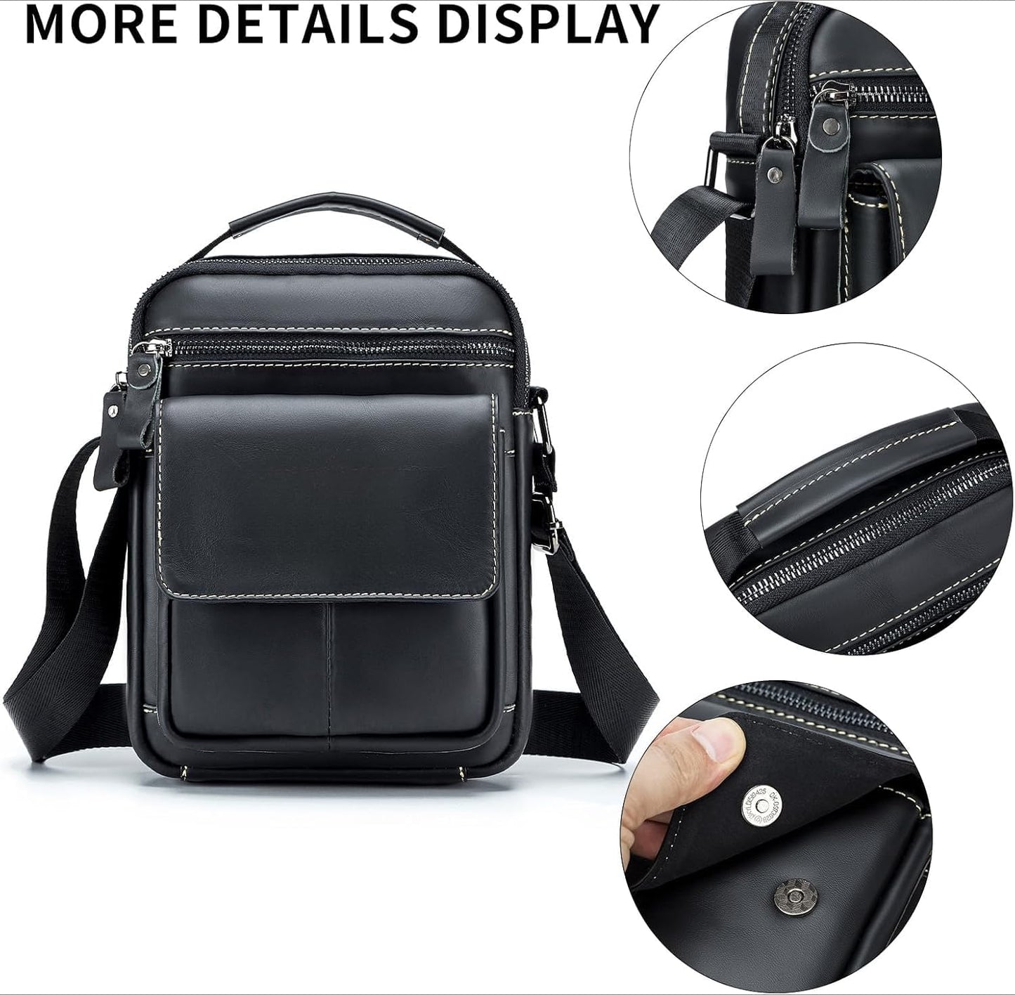 Men’s Genuine Leather Messenger Bag – Small Crossbody Shoulder Purse for Casual & Business