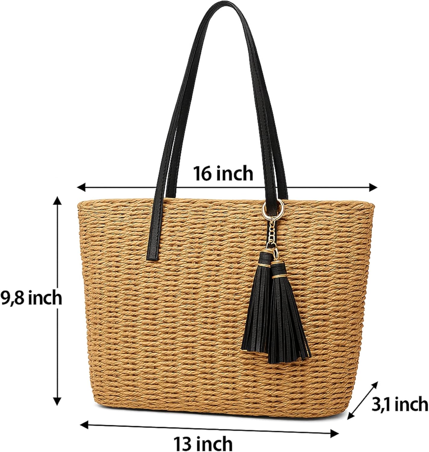 YXILEE Straw Bags For Women | M Size Travel Straw Totes Bag Woven Summer Handmade Shoulder Bag
