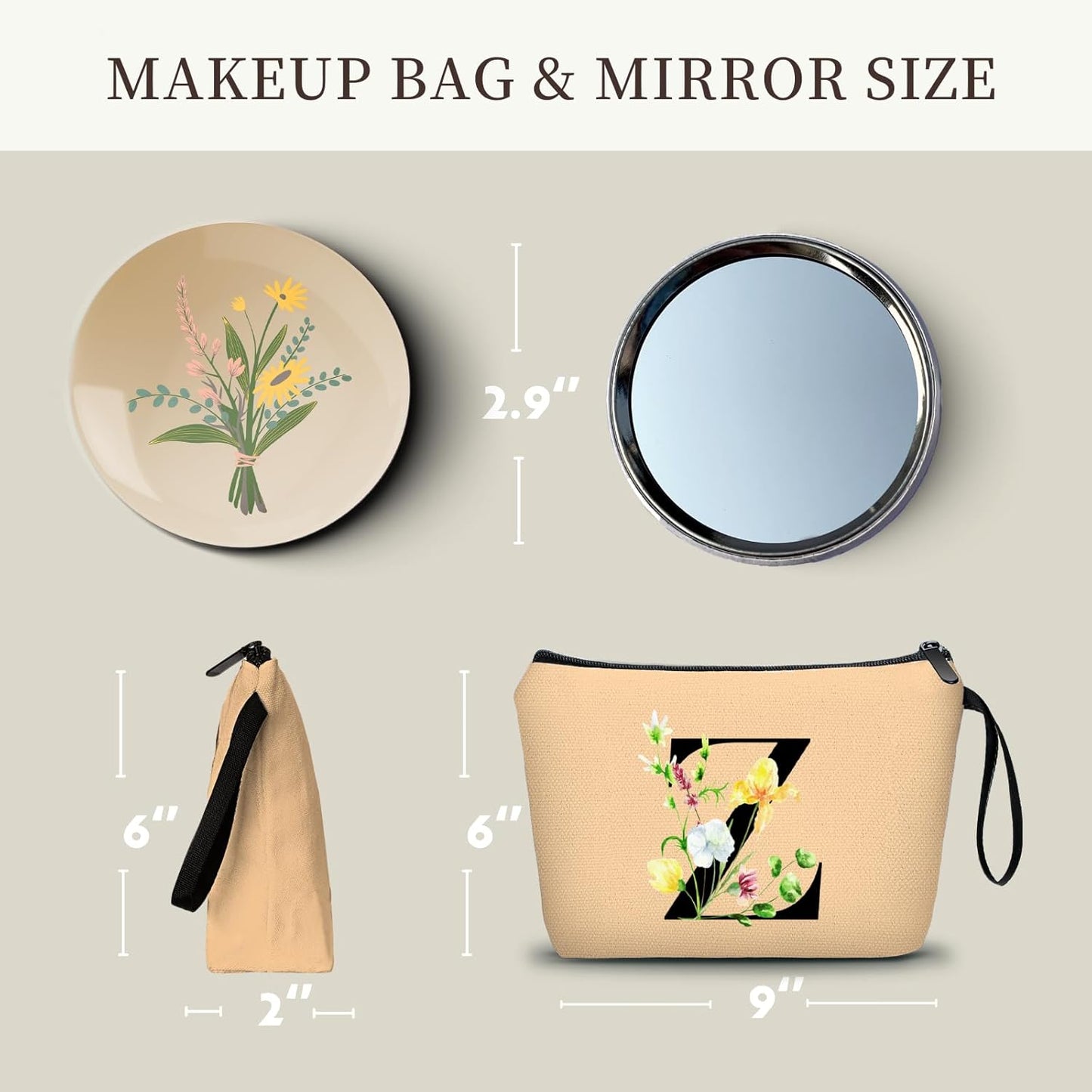 Happy Birthday Friendship Bridesmaid Team Gifts for Employees Women Mom Girl Daughter Teenage Personalized Make up Cosmetic Bag Travel with Mirror Mothers Day Christmas Graduation Z