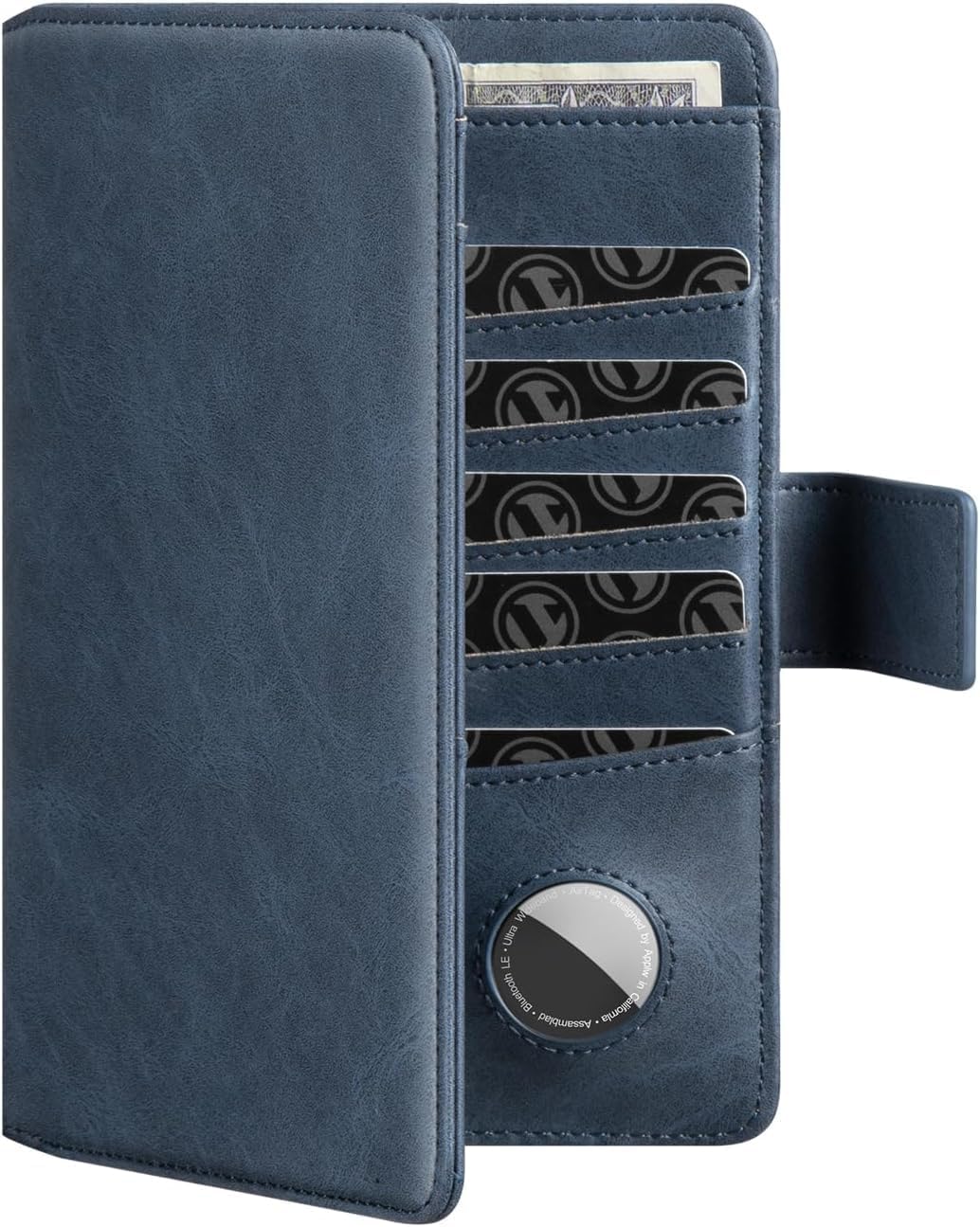 Real Leather Wallet Airtag Compatible RFID Bifold Travel Card Holder Black (Navy)