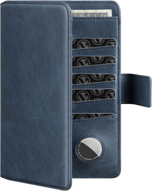 Real Leather Wallet Airtag Compatible RFID Bifold Travel Card Holder Black (Navy)