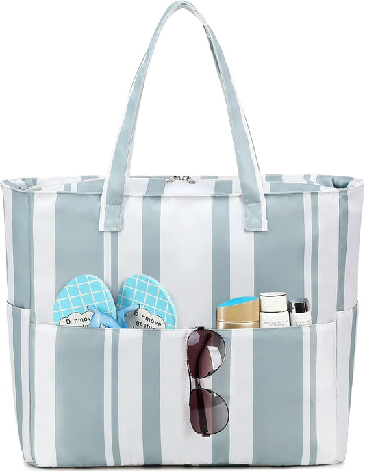 LEDAOU Beach Bag Waterproof Sandproof Women Tote Bag Pool Bag with Zipper for Gym Grocery Travel with Wet Pocket