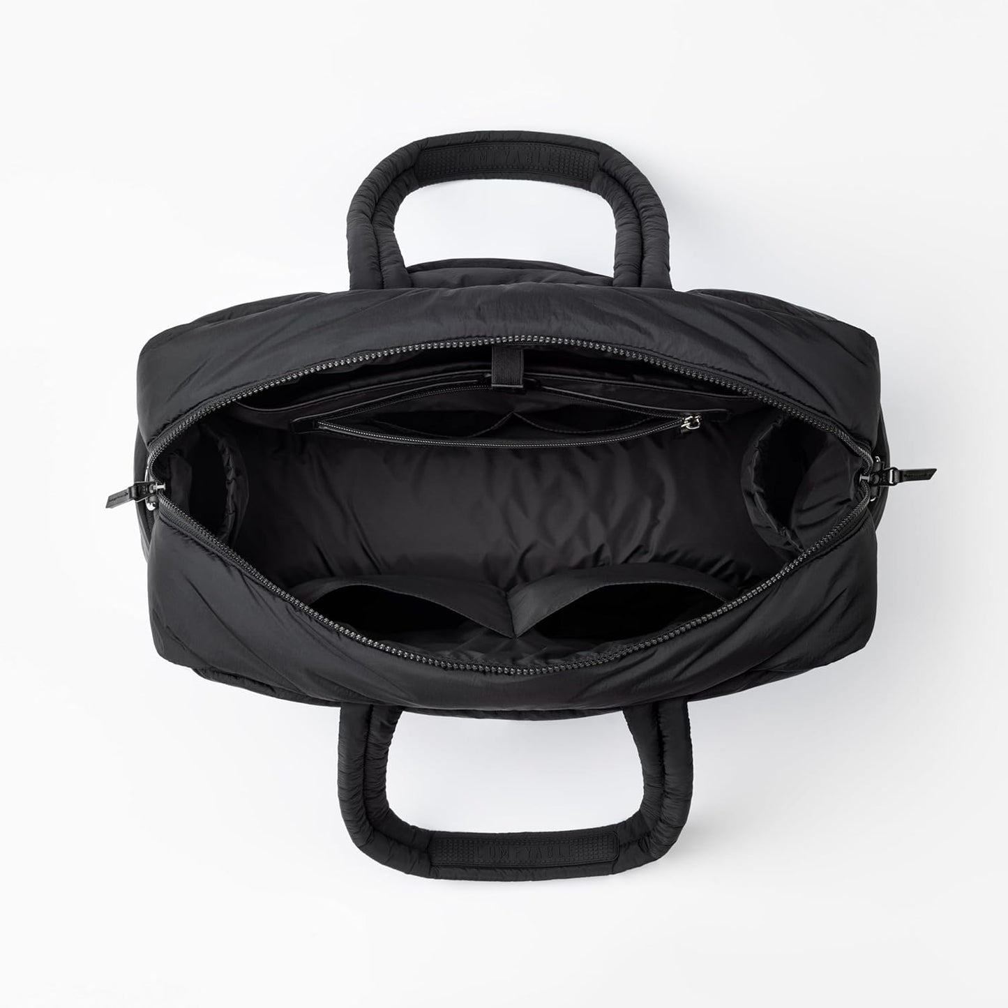 Comfyable Nylon Duffle Bag for Travel, Gym, Weekender Luggage Puffer Bag with Removable Shoe Compartment, Carrying Overnight Bag with Laptop Compartment For Women Men, Water-Repellent, Black
