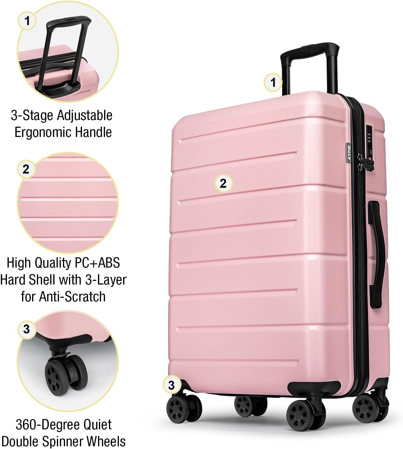 KYME 28 Inch Luggage TSA Approved Hardside Suitcases with Spinner Wheels Durable Large Travel Checked Rolling Luggage for Women Men Pink