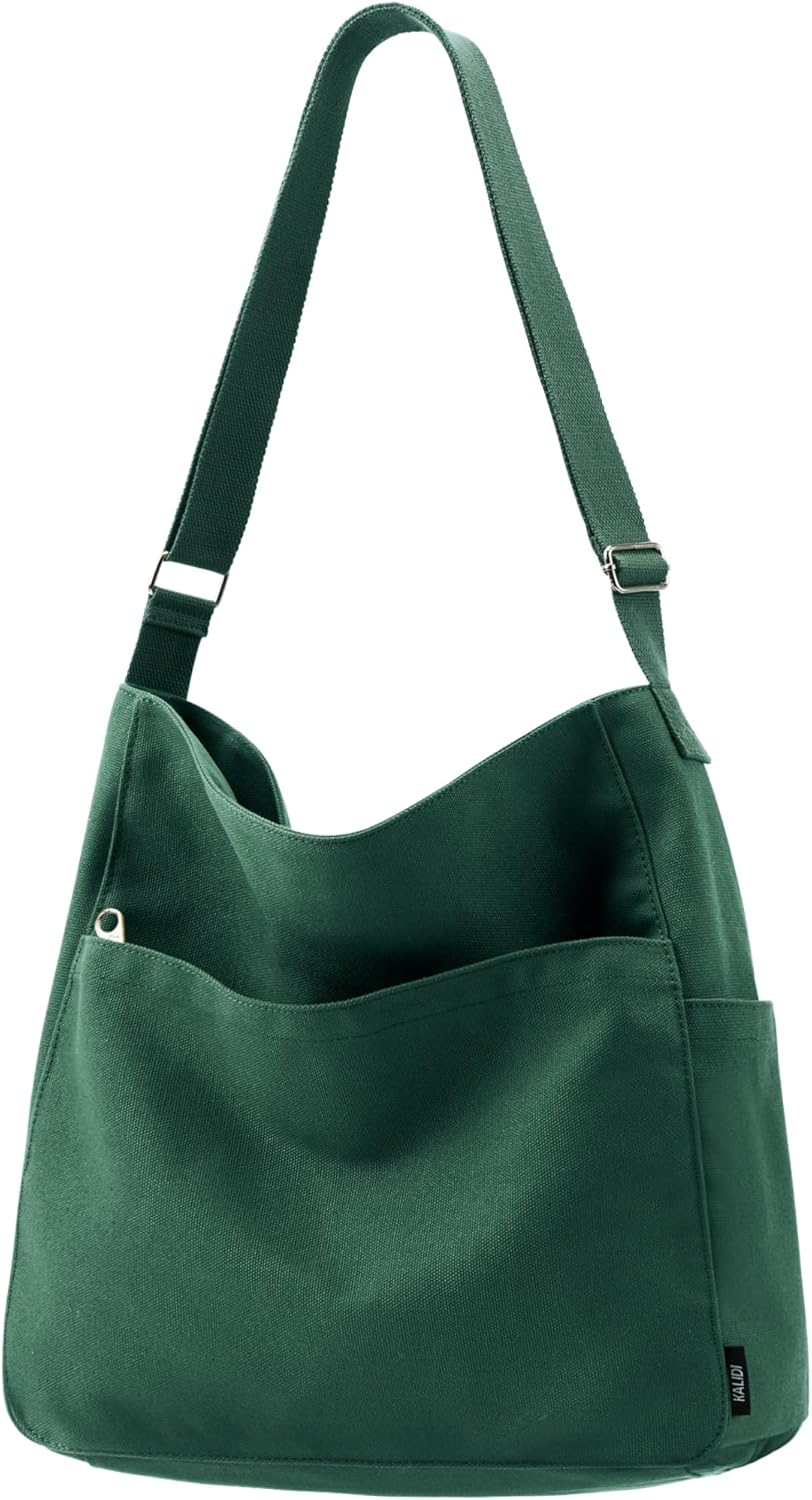 KALIDI Canvas Tote Bag Large Hobo Crossbody Shoulder Handbag Zipper Messenger Bag for Women or Men Casual College Work