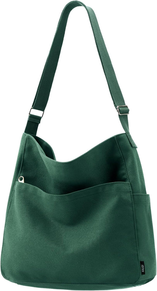 KALIDI Canvas Tote Bag Large Hobo Crossbody Shoulder Handbag Zipper Messenger Bag for Women or Men Casual College Work
