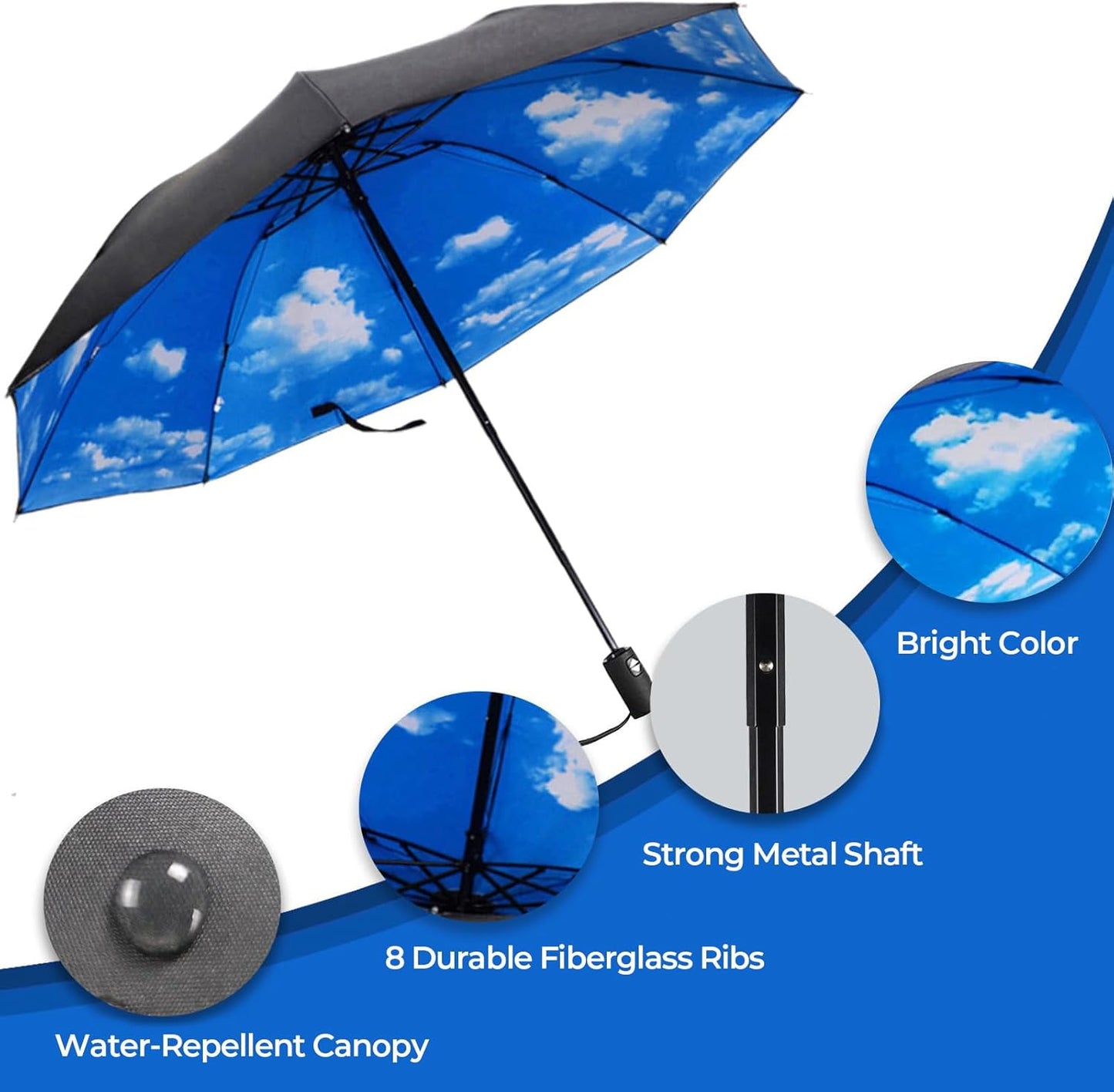 LLanxiry Compact Travel Umbrella, Mini Windproof Umbrellas for Rain & Sun, Small Lightweight Outdoor UV Umbrella, Portable Folding Umbrellas for Travel